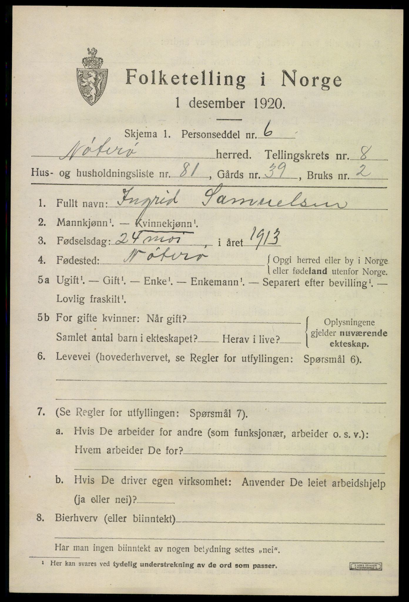 SAKO, Folketelling 1920 for 0722 Nøtterøy herred, 1920, s. 11137