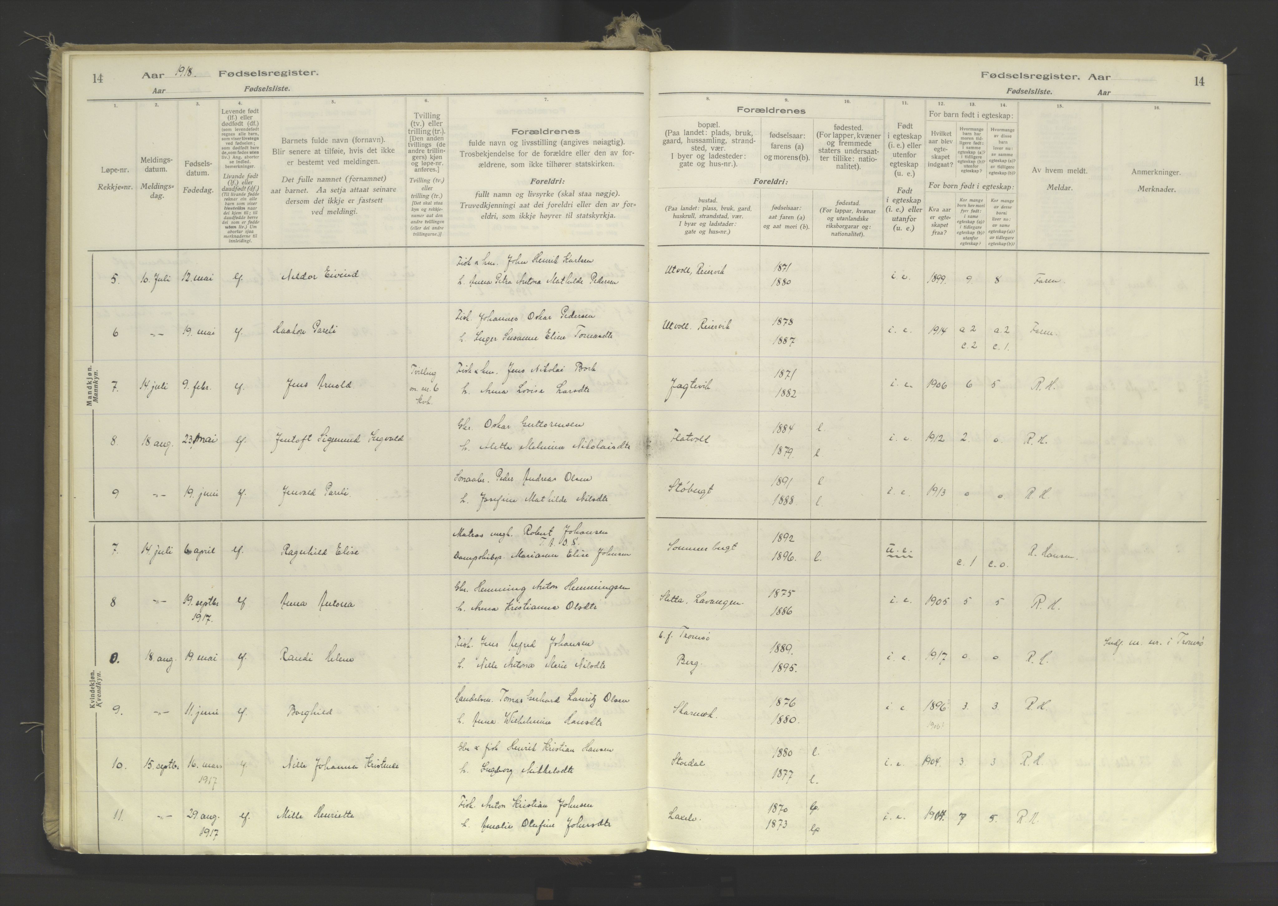 Lyngen sokneprestembete, AV/SATØ-S-1289/I/Ia/L0078: Fødselsregister nr. 78, 1916-1950, s. 14