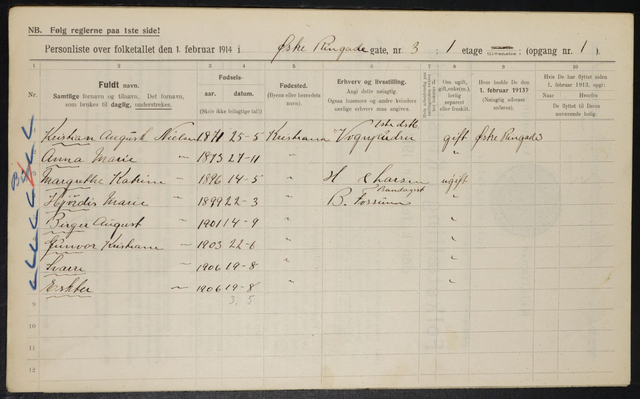 OBA, Kommunal folketelling 1.2.1914 for Kristiania, 1914, s. 130449