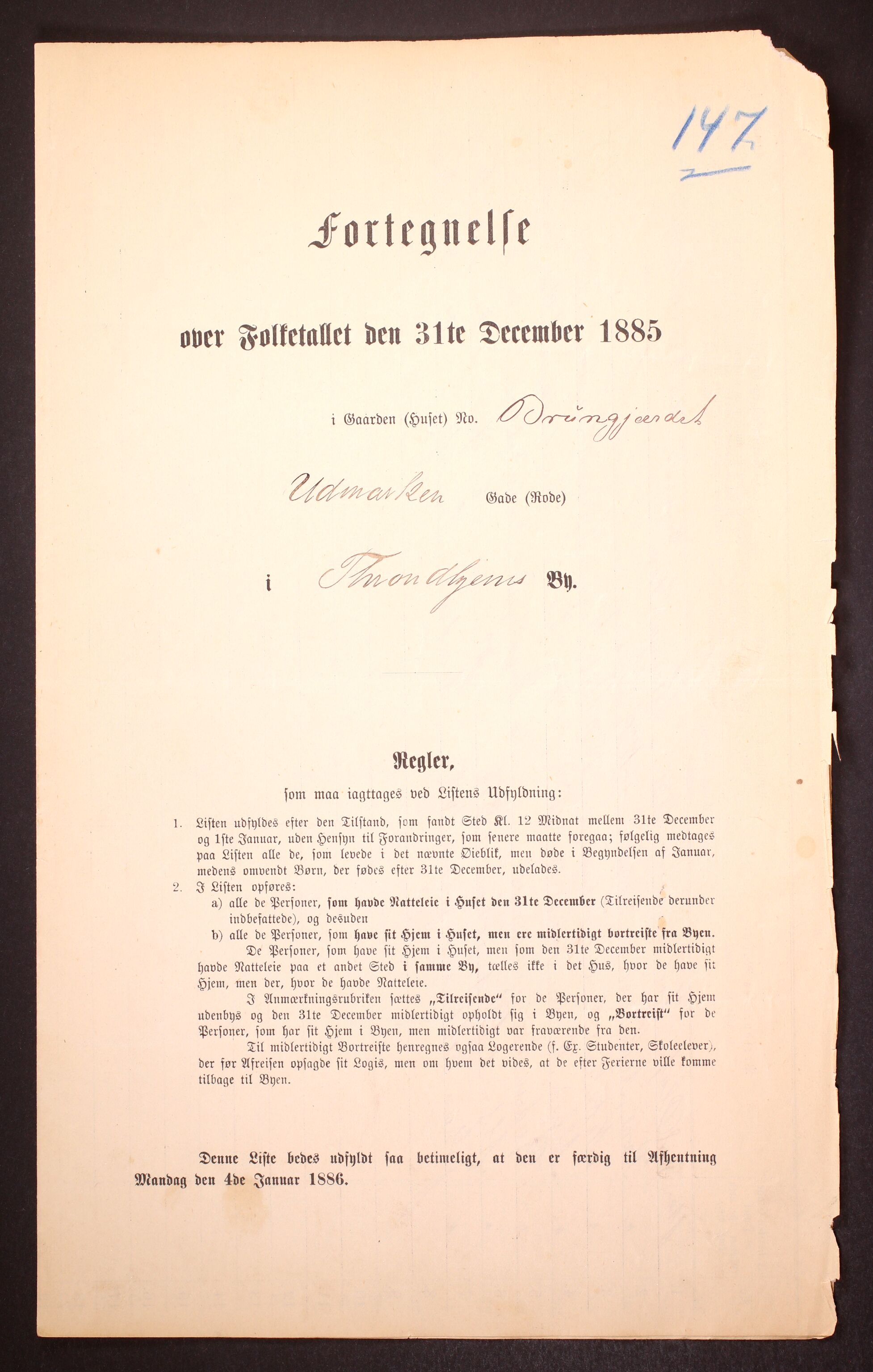 SAT, Folketelling 1885 for 1601 Trondheim kjøpstad, 1885, s. 3605