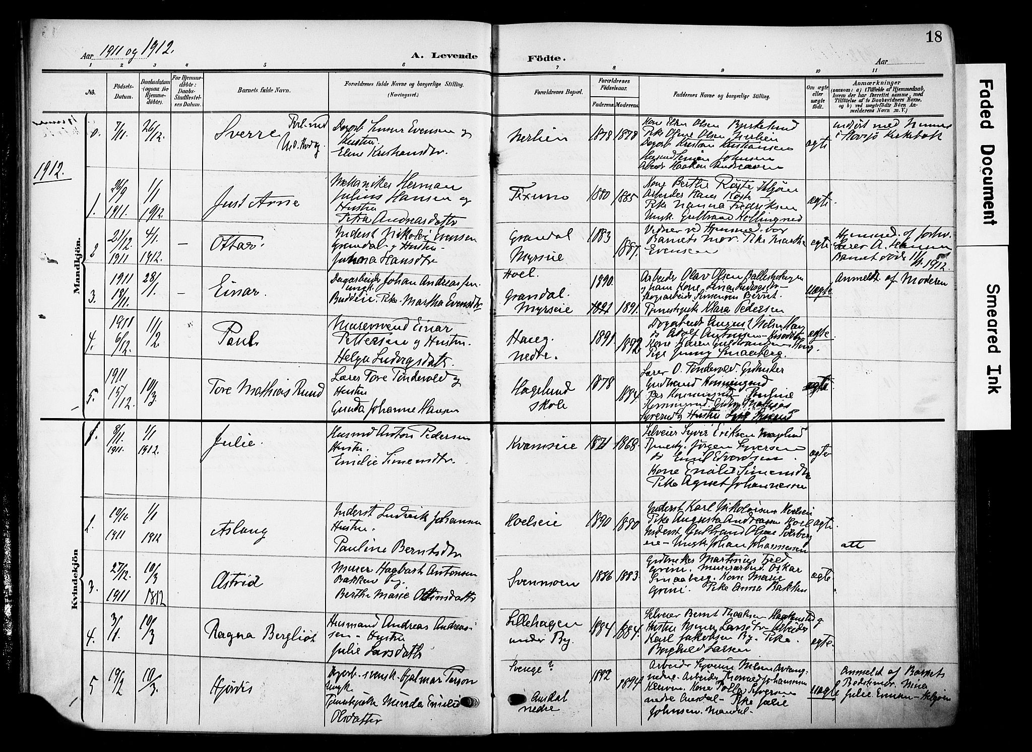 Nes prestekontor, Hedmark, AV/SAH-PREST-020/K/Ka/L0014: Ministerialbok nr. 14, 1906-1929, s. 18