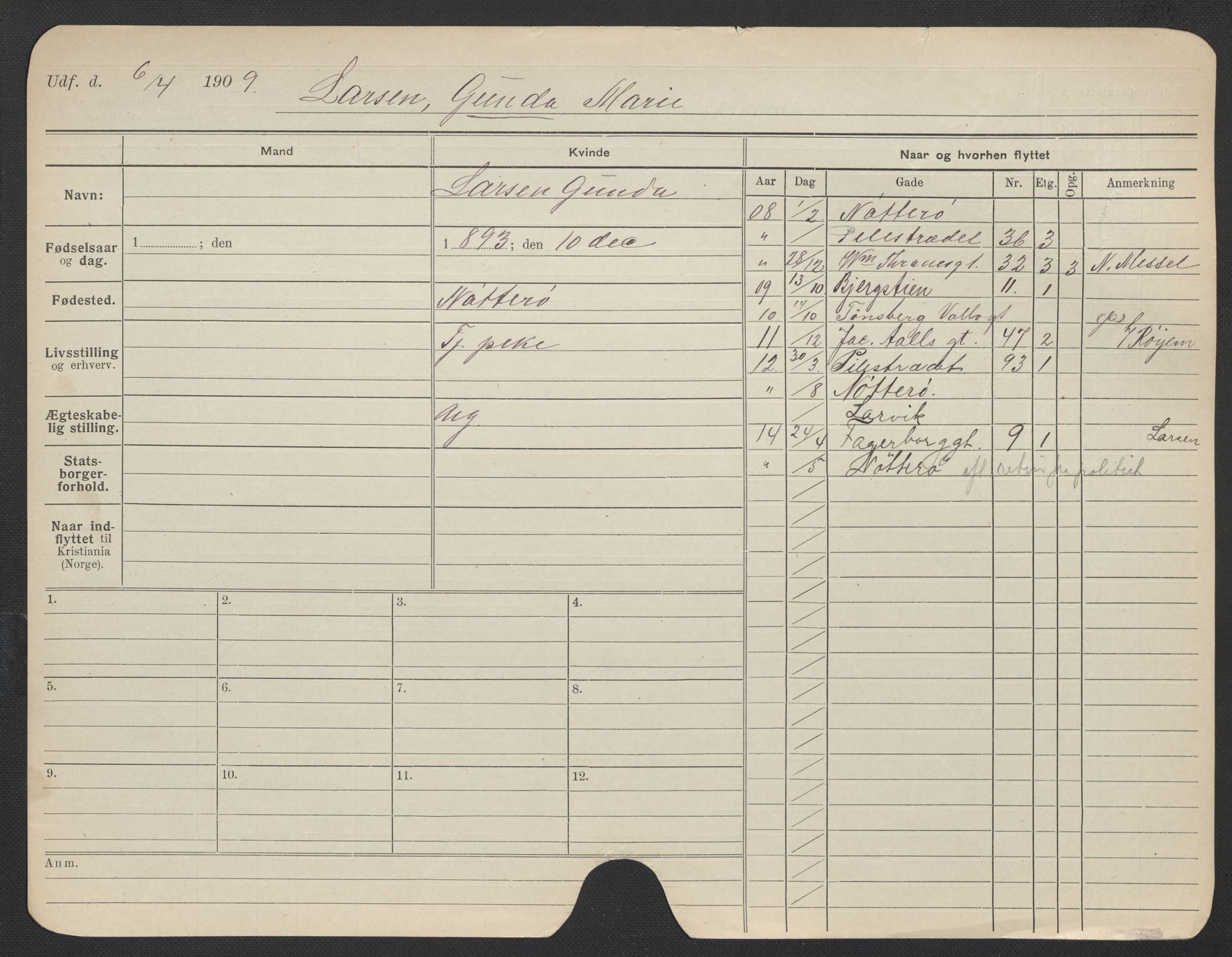 Oslo folkeregister, Registerkort, AV/SAO-A-11715/F/Fa/Fac/L0019: Kvinner, 1906-1914, s. 893a