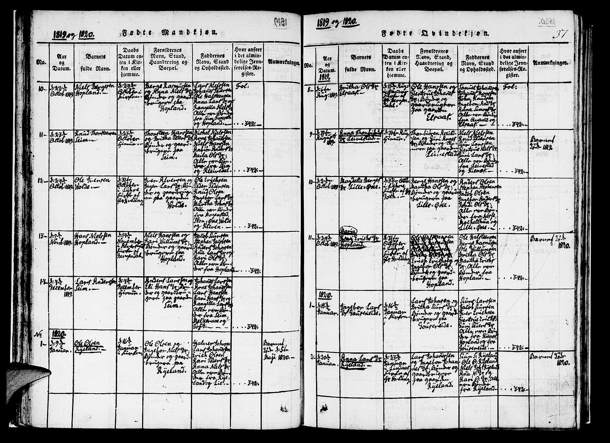 Hosanger sokneprestembete, AV/SAB-A-75801/H/Haa: Ministerialbok nr. A 5, 1815-1824, s. 37