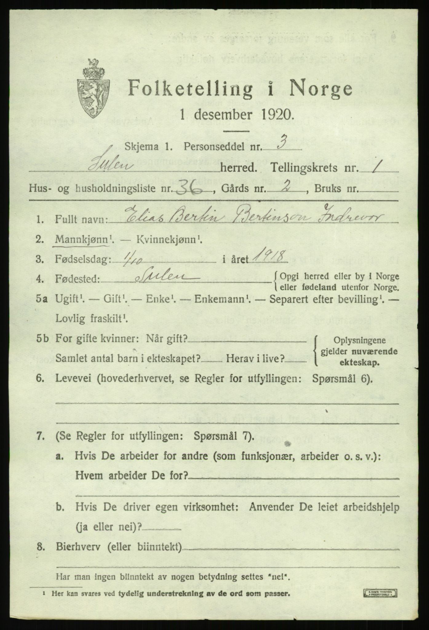 SAB, Folketelling 1920 for 1412 Solund herred, 1920, s. 1114