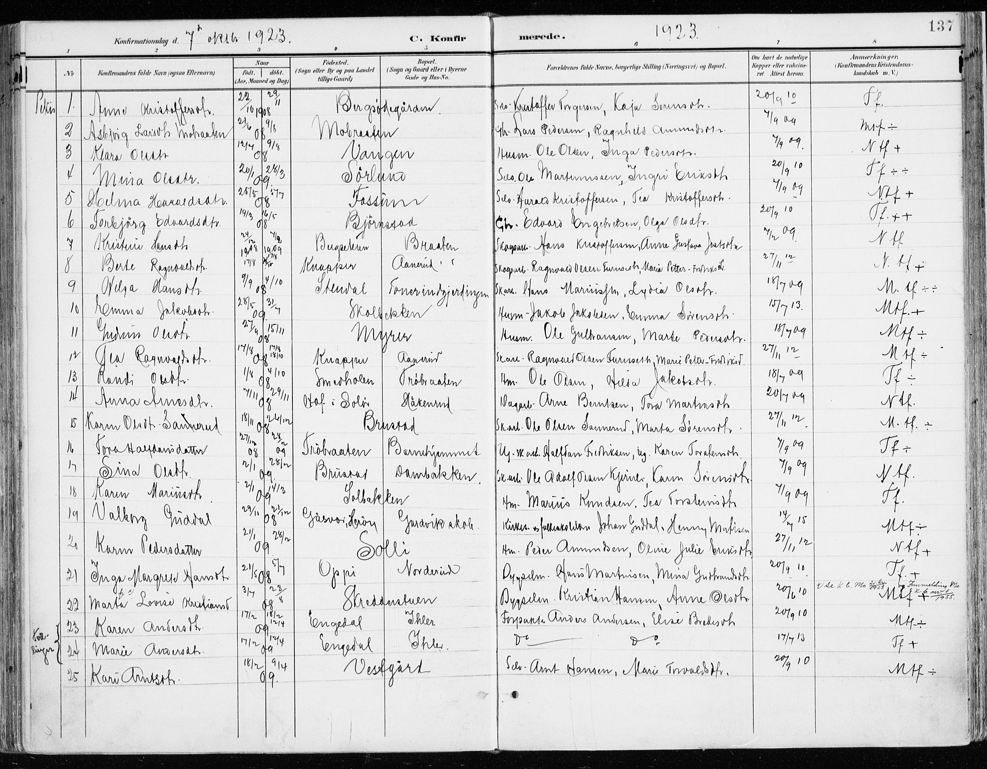 Nord-Odal prestekontor, AV/SAH-PREST-032/H/Ha/Haa/L0009: Ministerialbok nr. 9, 1902-1926, s. 137