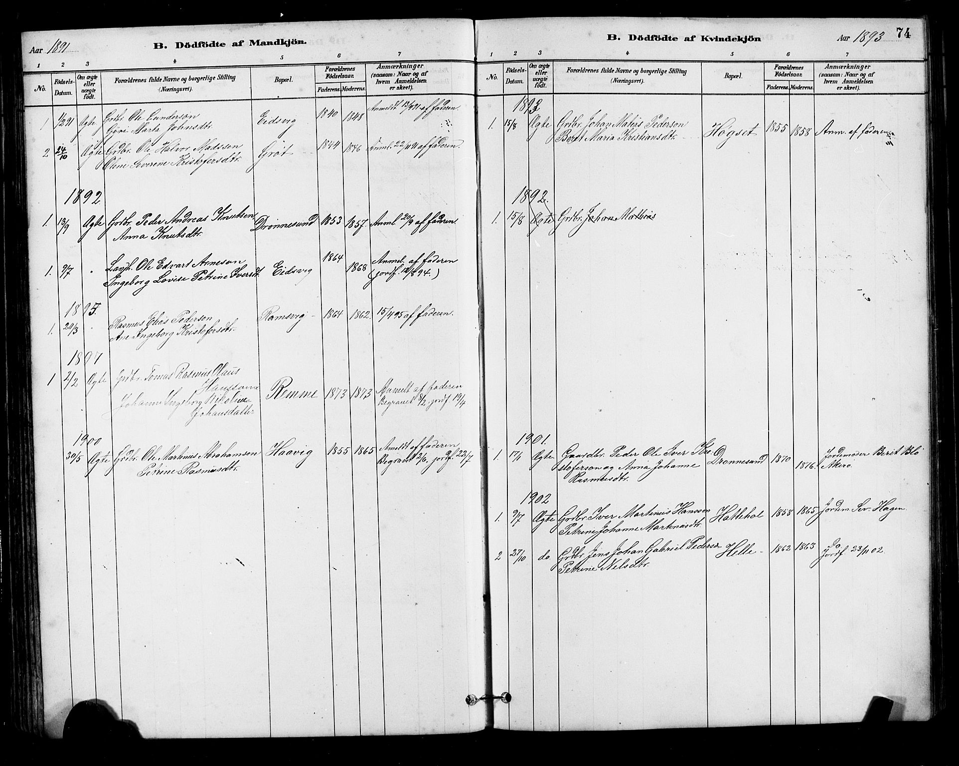 Ministerialprotokoller, klokkerbøker og fødselsregistre - Møre og Romsdal, SAT/A-1454/525/L0376: Klokkerbok nr. 525C02, 1880-1902, s. 74