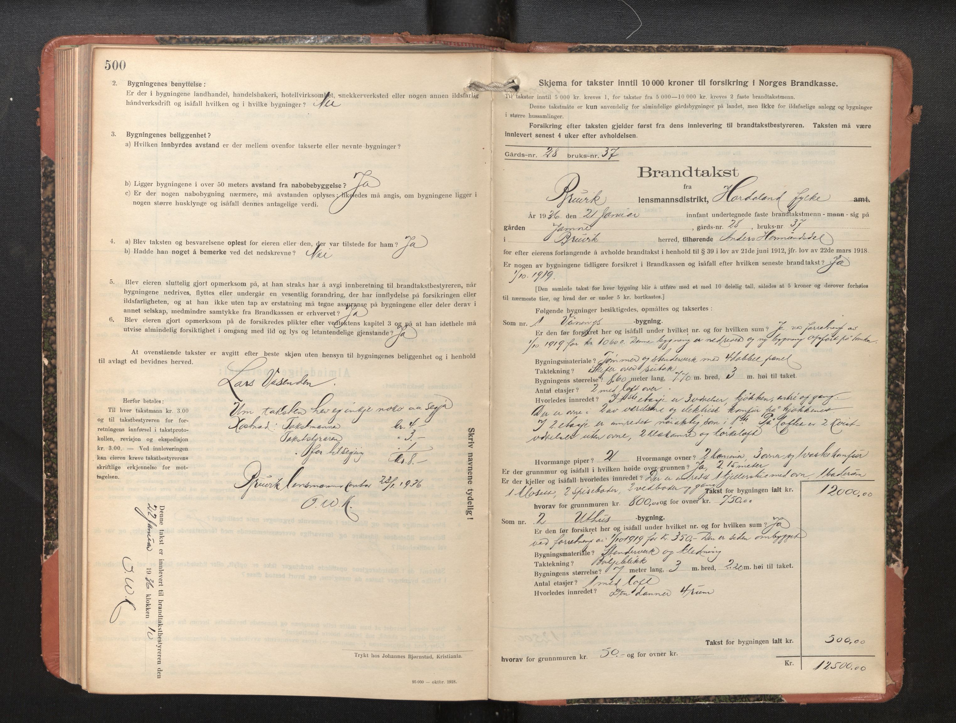 Lensmannen i Bruvik, SAB/A-31301/0012/L0010: Branntakstprotokoll, skjematakst, 1925-1936, s. 500