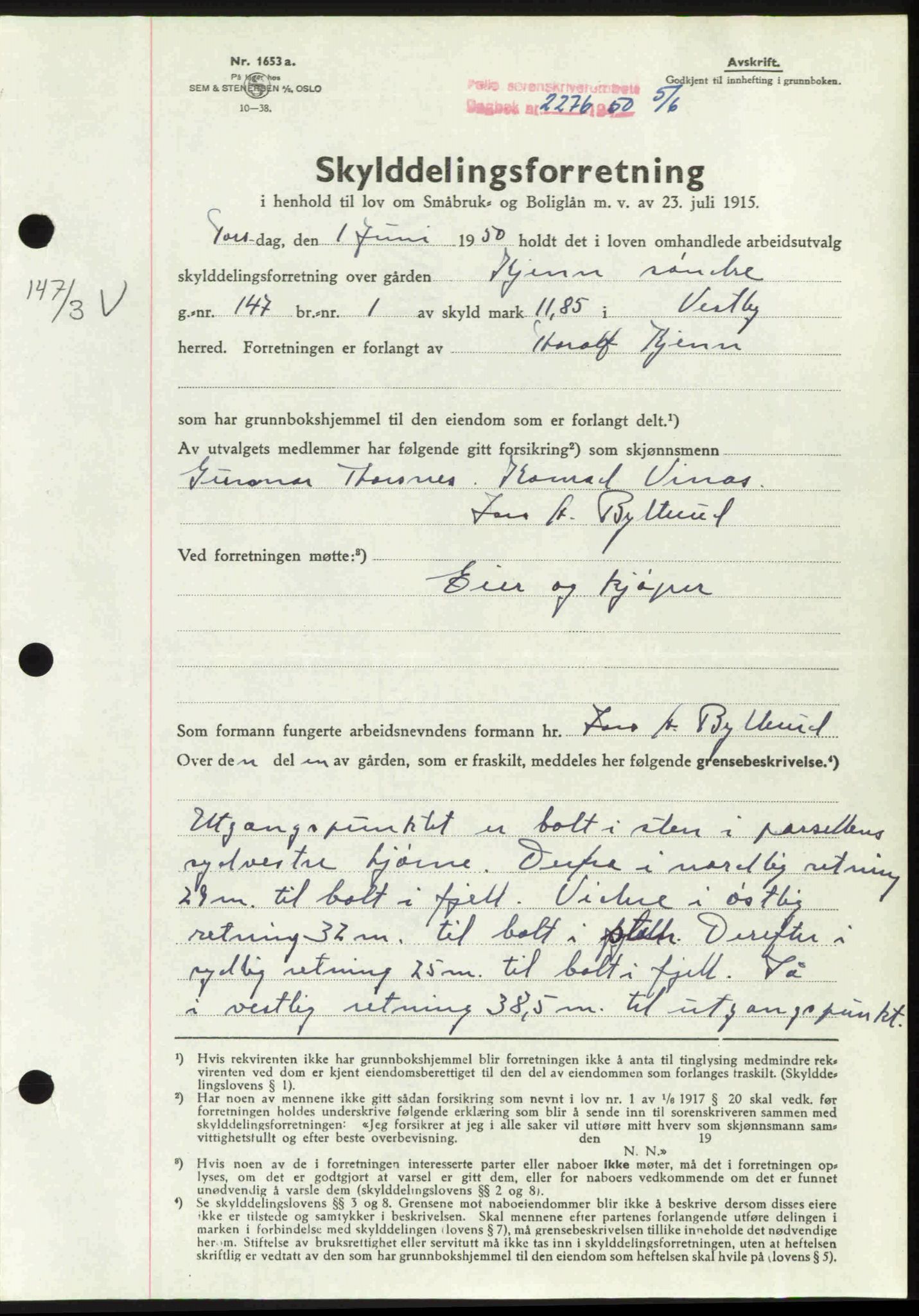 Follo sorenskriveri, SAO/A-10274/G/Ga/Gaa/L0092: Pantebok nr. I 92, 1950-1950, Dagboknr: 2276/1950