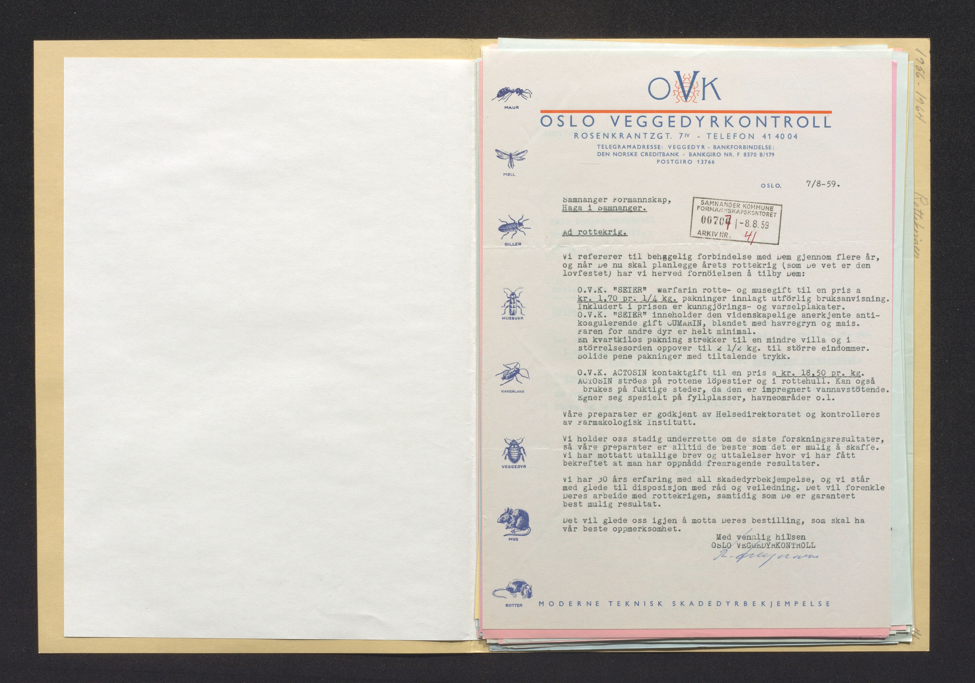 Samnanger kommune. Formannskapet, IKAH/1242-021/D/Dba/L0004/0004/0001: Sosial omsut, mor og heim, helsevern, ålment helsevern, helse- og næringsmiddelkontroll, helseinstitusjonar, bad, idrott, diverse / Helse- og næringsmiddelkontroll, 1956-1964