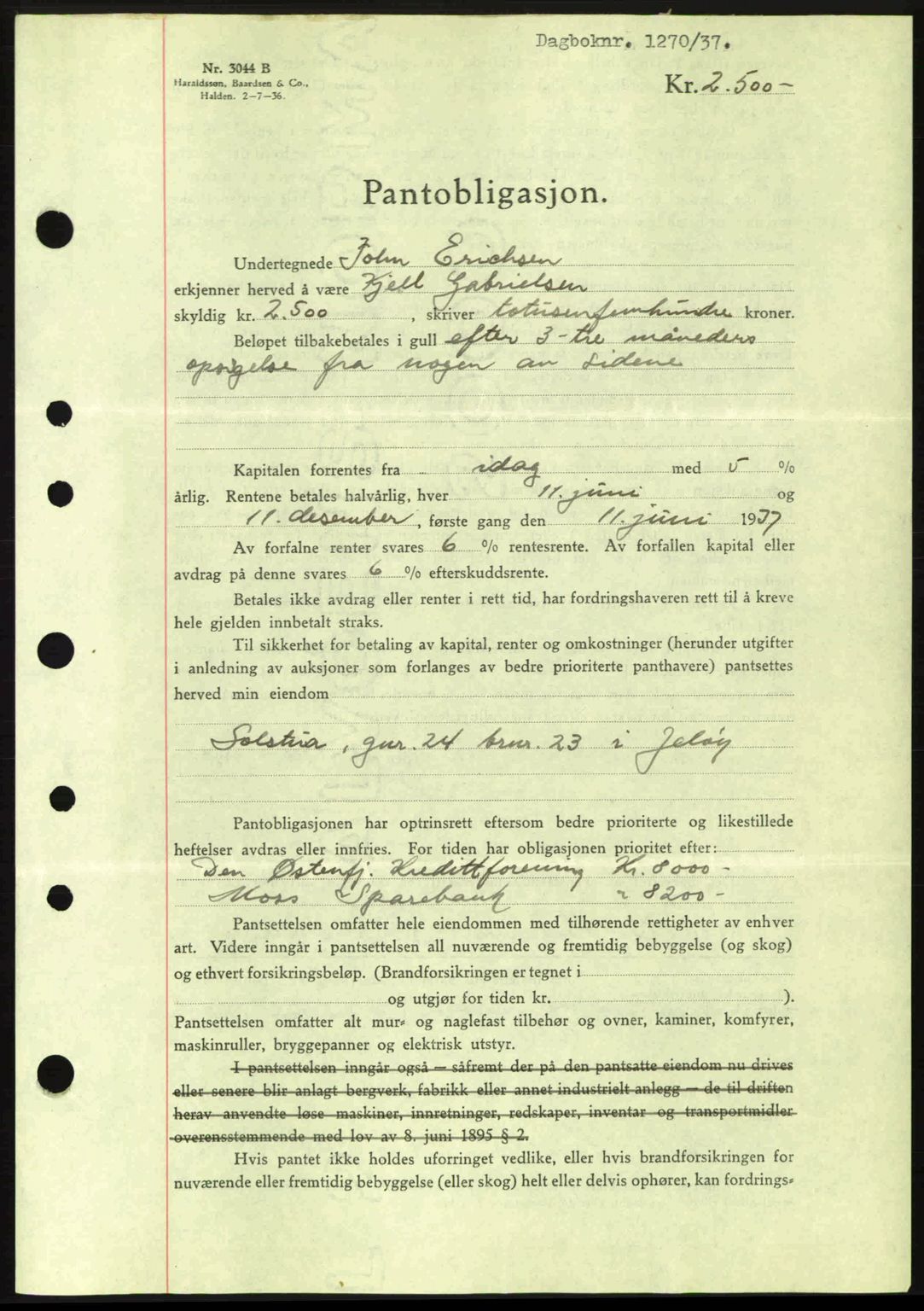 Moss sorenskriveri, SAO/A-10168: Pantebok nr. B3, 1937-1937, Dagboknr: 1270/1937