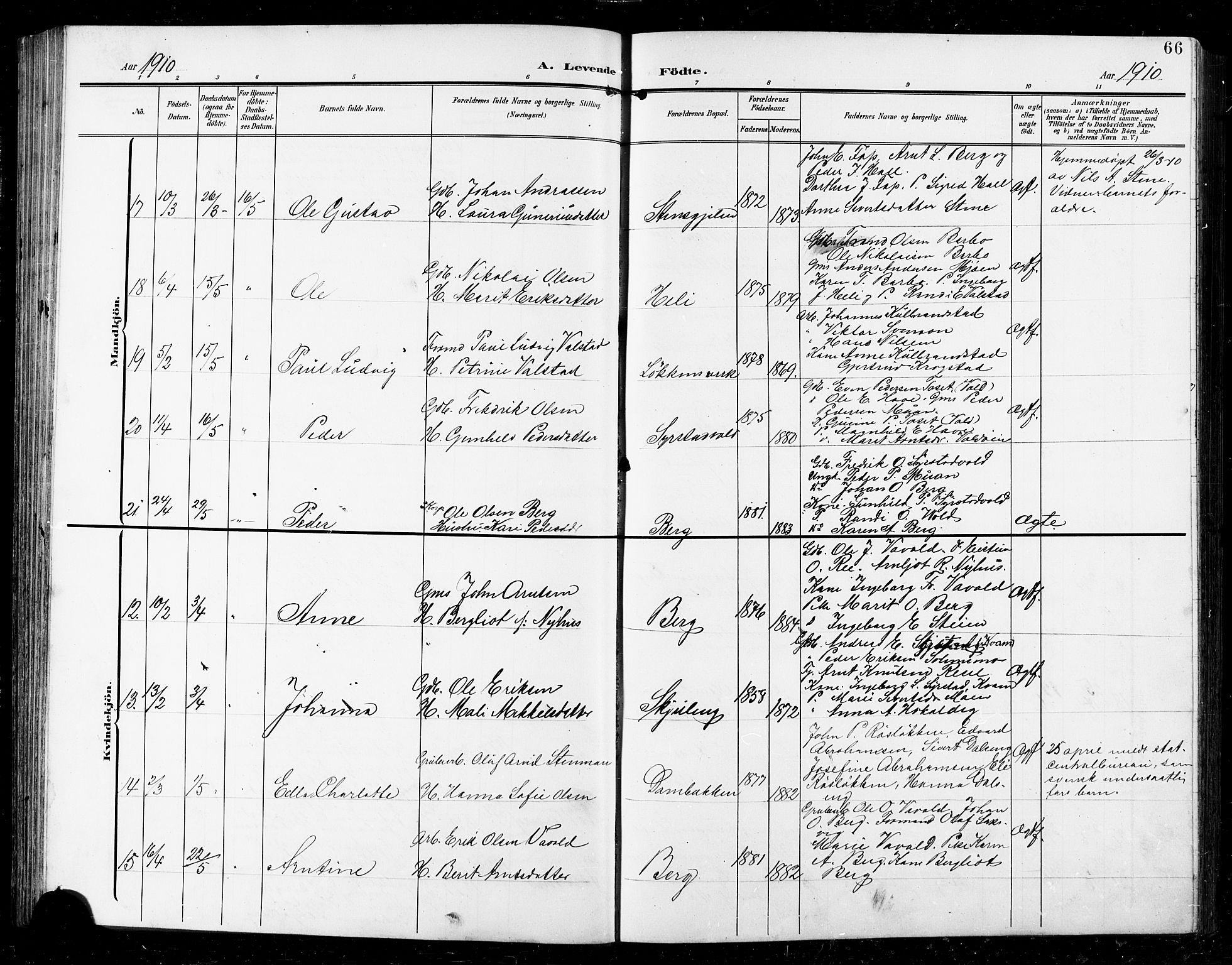 Ministerialprotokoller, klokkerbøker og fødselsregistre - Sør-Trøndelag, AV/SAT-A-1456/672/L0864: Klokkerbok nr. 672C03, 1902-1914, s. 66