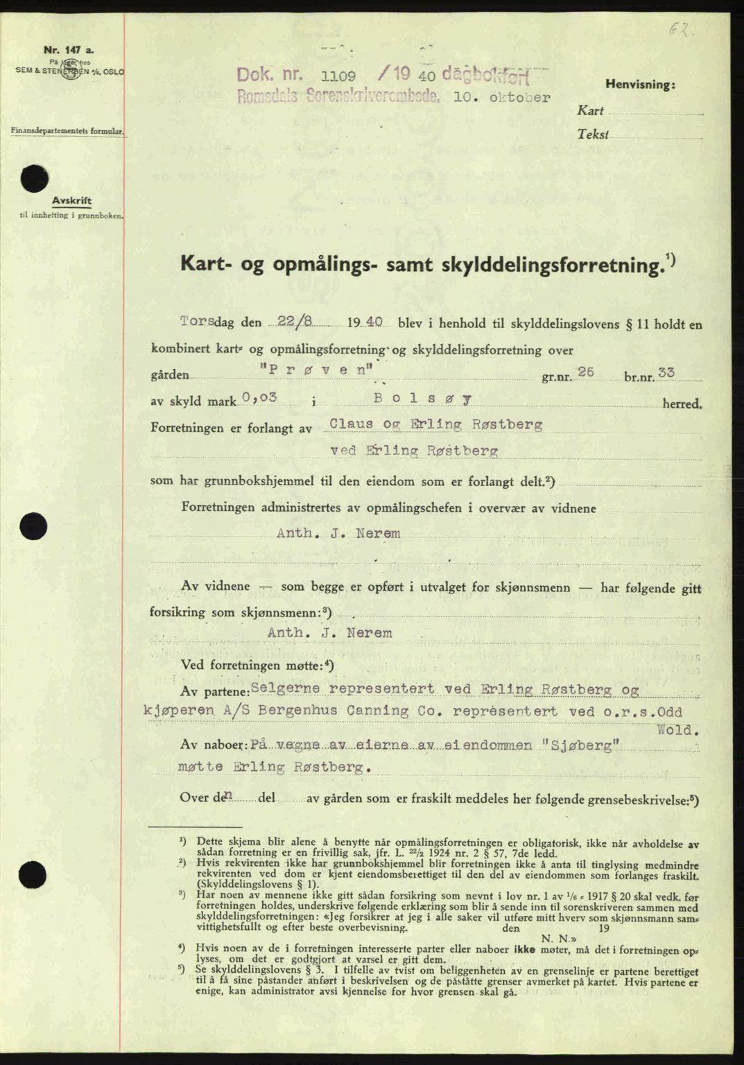 Romsdal sorenskriveri, AV/SAT-A-4149/1/2/2C: Pantebok nr. A8, 1939-1940, Dagboknr: 1109/1940