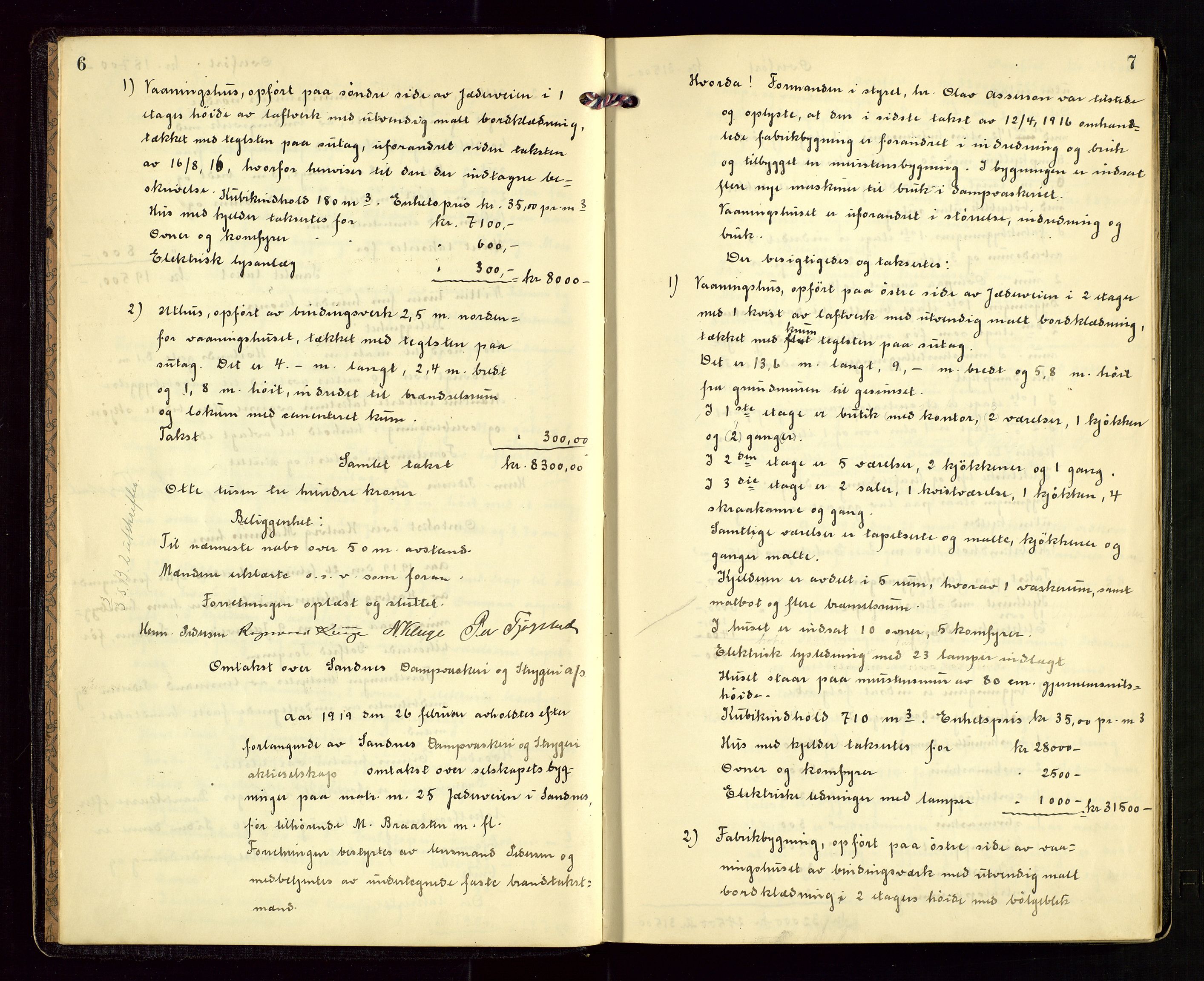 Sandnes lensmannskontor, AV/SAST-A-100167/Goa/L0002: "Brandtakstprotokol", 1919-1924, s. 6-7