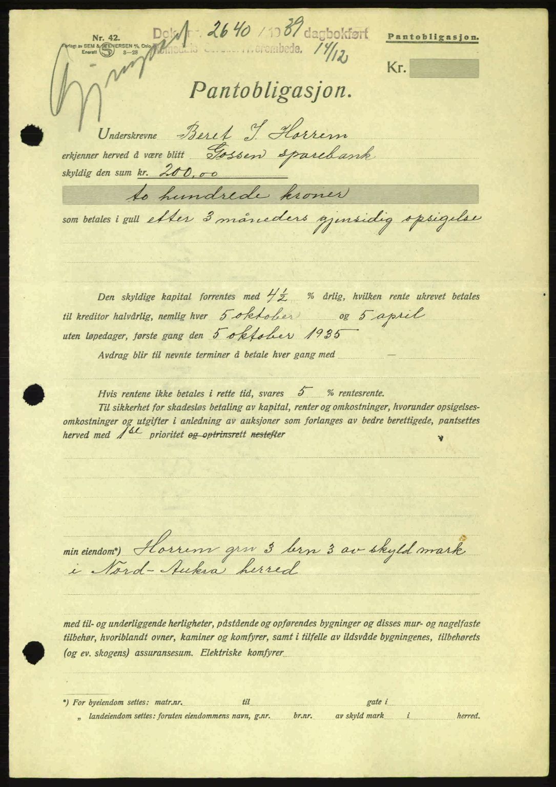 Romsdal sorenskriveri, SAT/A-4149/1/2/2C: Pantebok nr. B2, 1939-1945, Dagboknr: 2640/1939