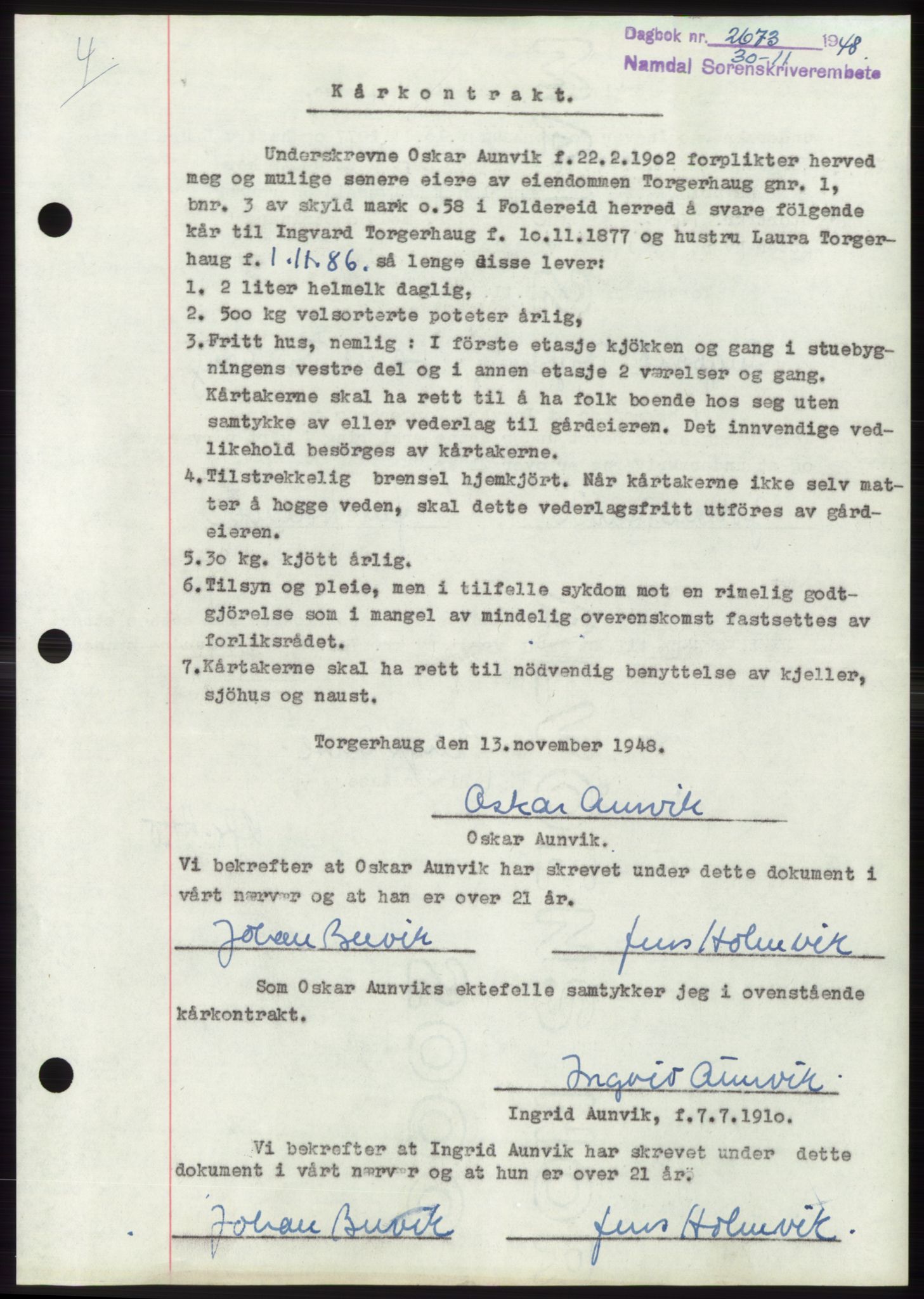 Namdal sorenskriveri, SAT/A-4133/1/2/2C: Pantebok nr. -, 1948-1948, Dagboknr: 2673/1948