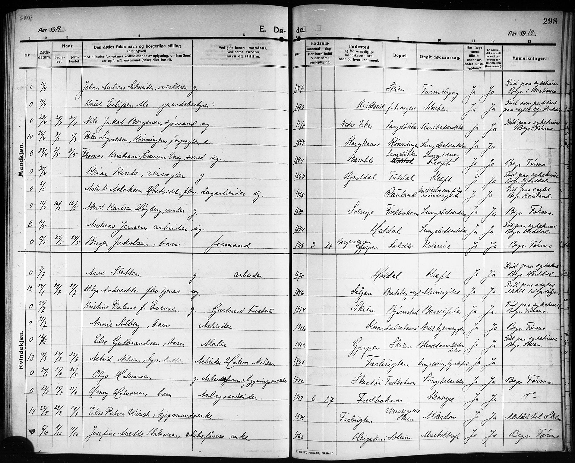 Solum kirkebøker, AV/SAKO-A-306/G/Ga/L0009: Klokkerbok nr. I 9, 1909-1922, s. 298