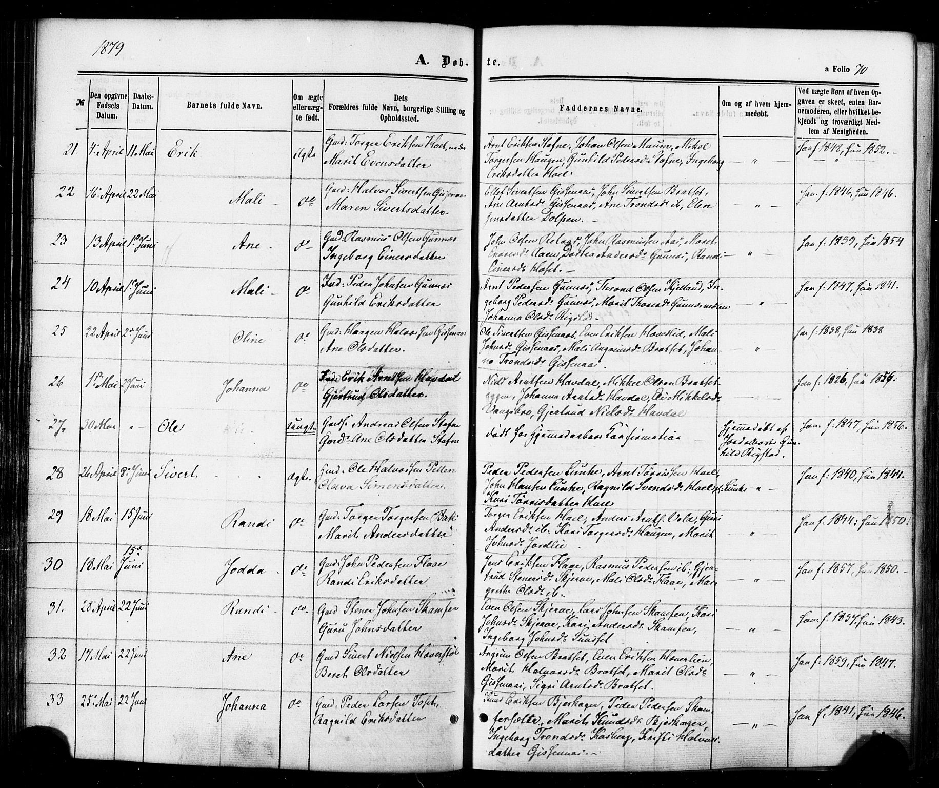Ministerialprotokoller, klokkerbøker og fødselsregistre - Sør-Trøndelag, SAT/A-1456/674/L0870: Ministerialbok nr. 674A02, 1861-1879, s. 70