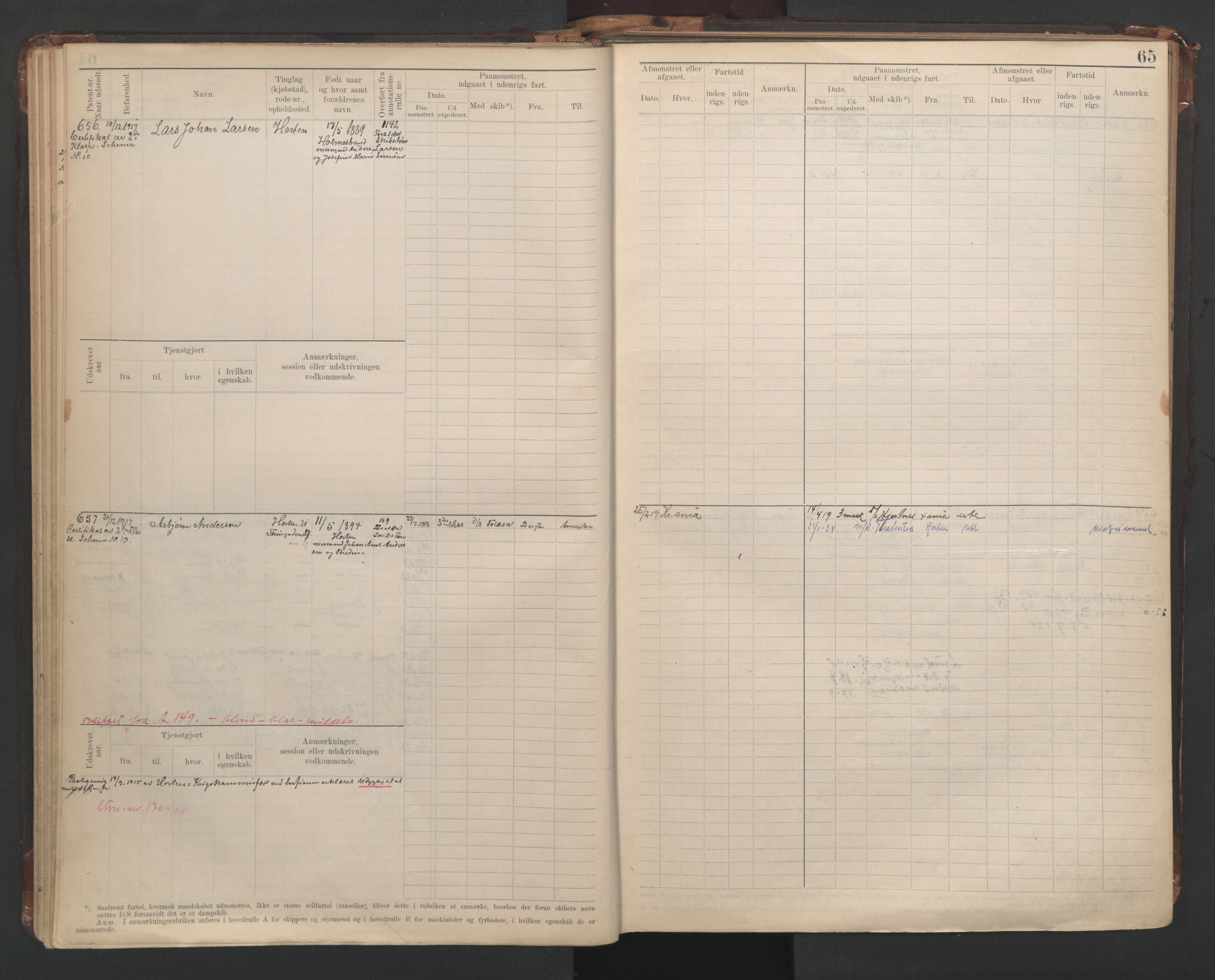 Horten innrulleringskontor, AV/SAKO-A-785/F/Fe/L0008: Maskinist, fyrbøterrulle, 1911-1948, s. 65