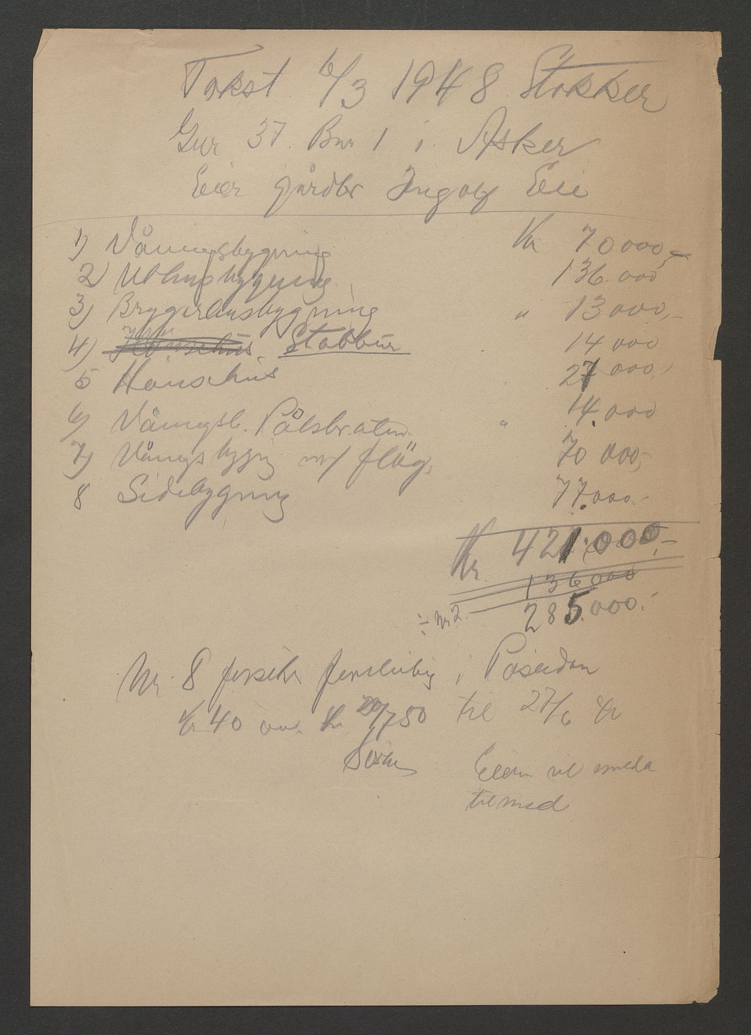 Norges brannkasse, branntakster Oslo, AV/SAO-A-11402/F/Fx/L0001: Diverse løse bilag til branntakstprotokoller fra Østfold, Akershus og Oslo (Christiania)., 1846-1955