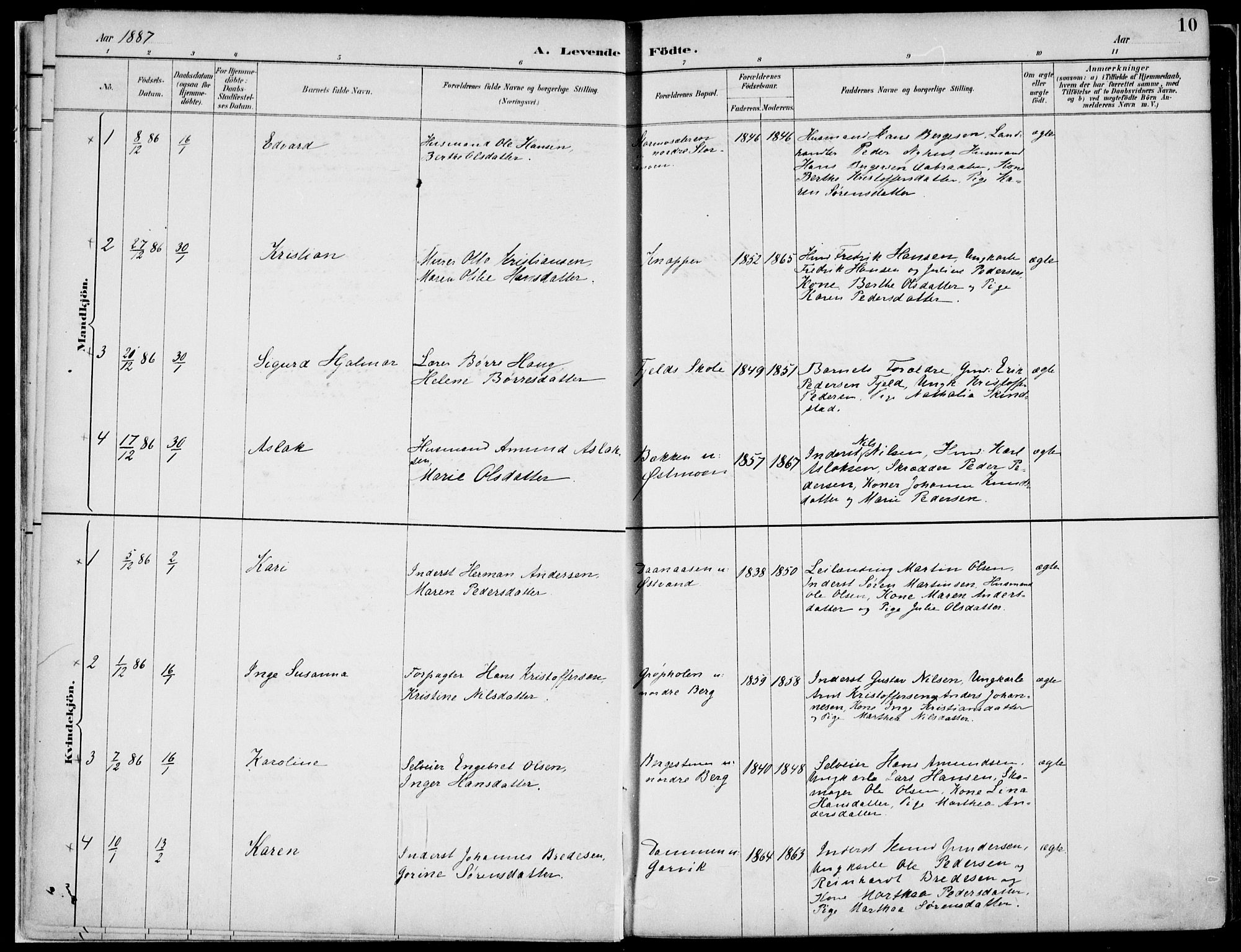 Nord-Odal prestekontor, AV/SAH-PREST-032/H/Ha/Haa/L0008: Ministerialbok nr. 8, 1886-1901, s. 10