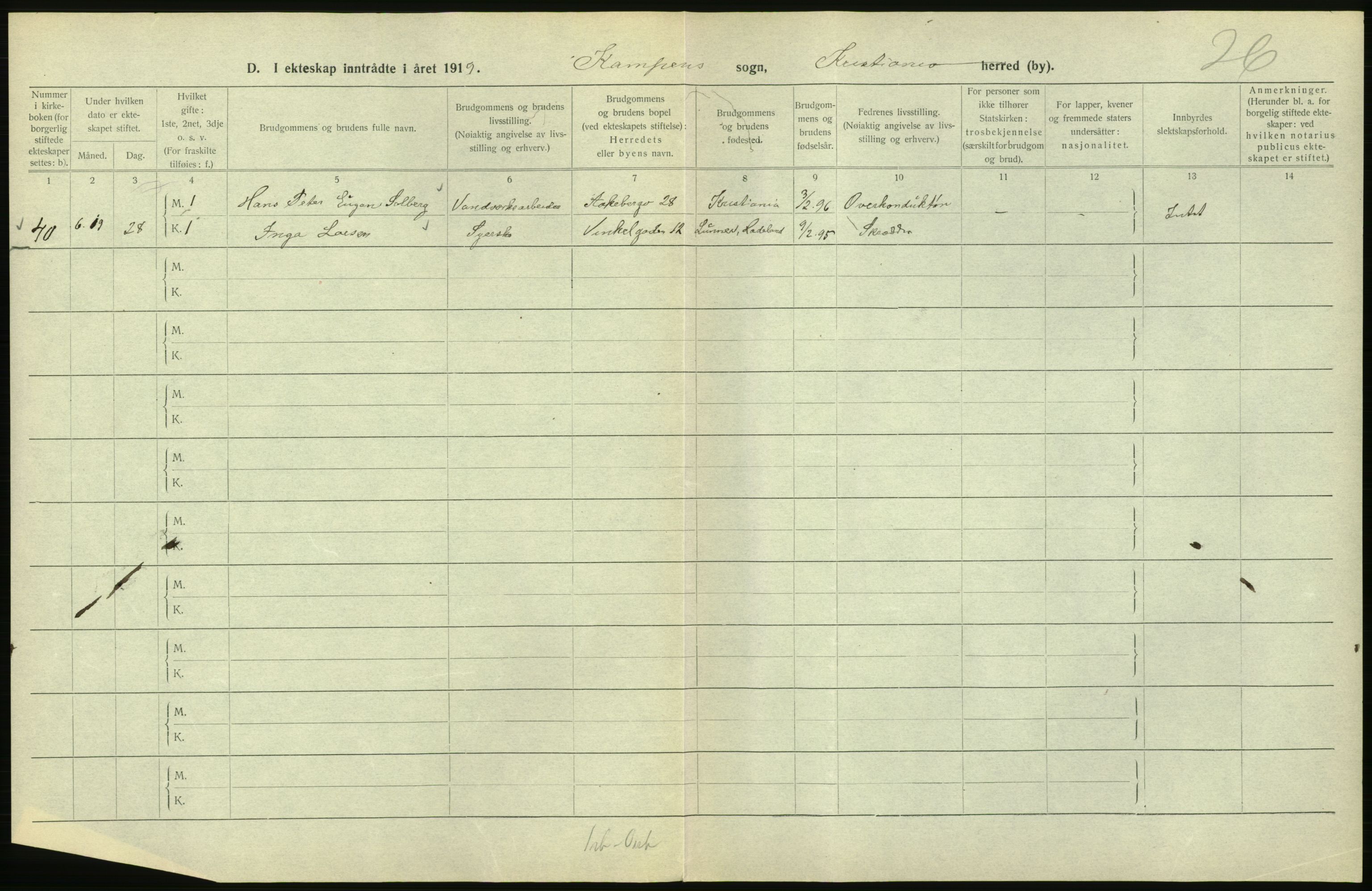 Statistisk sentralbyrå, Sosiodemografiske emner, Befolkning, AV/RA-S-2228/D/Df/Dfb/Dfbi/L0009: Kristiania: Gifte, 1919, s. 514