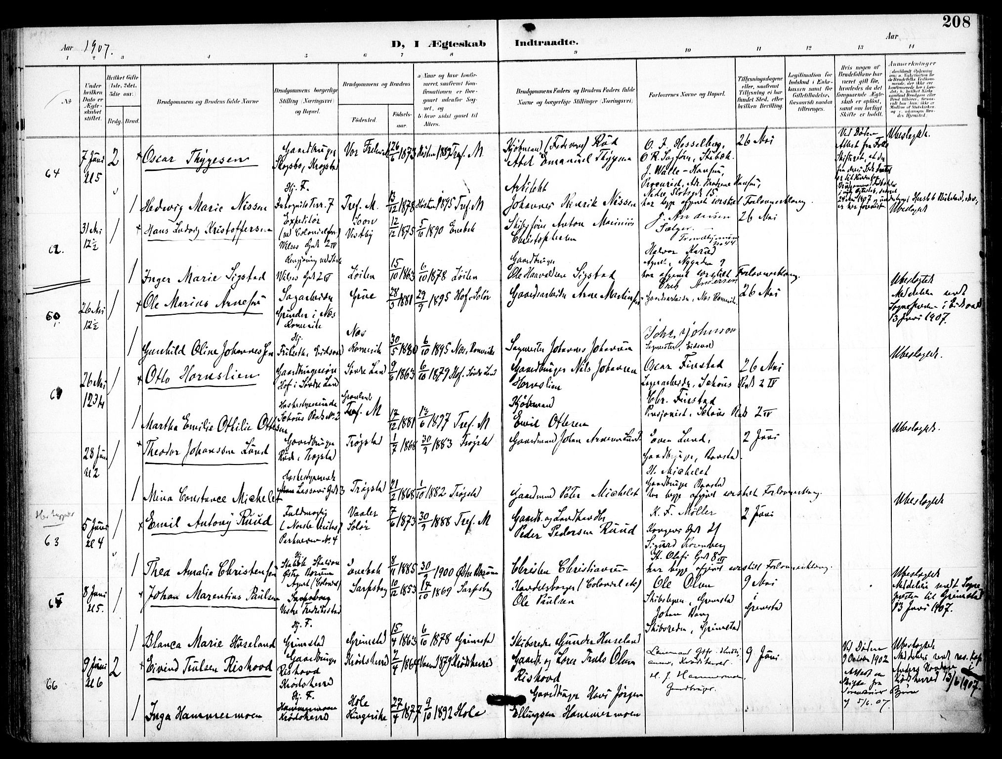 Trefoldighet prestekontor Kirkebøker, AV/SAO-A-10882/F/Fc/L0005: Ministerialbok nr. III 5, 1900-1908, s. 208
