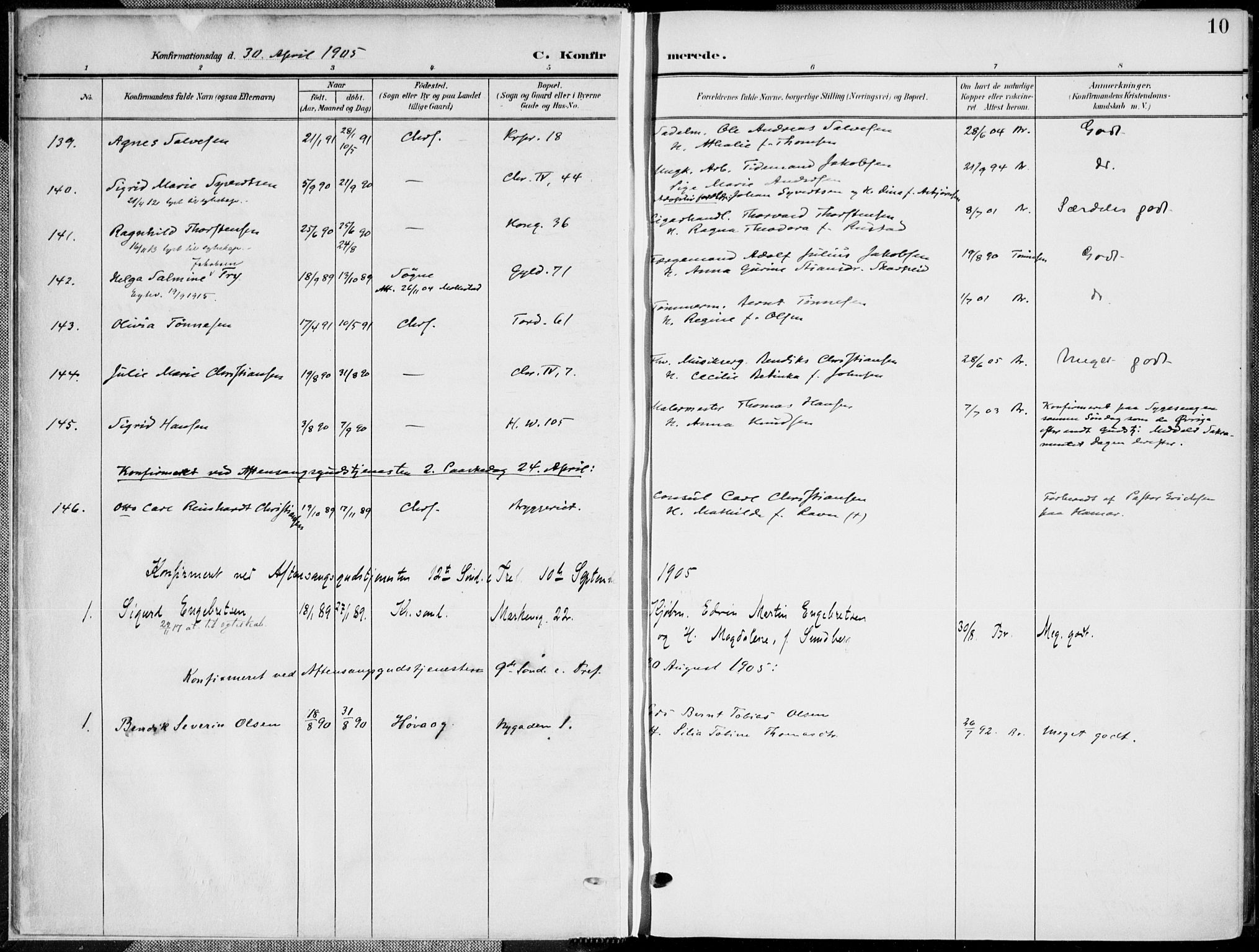 Kristiansand domprosti, AV/SAK-1112-0006/F/Fa/L0022: Ministerialbok nr. A 21, 1905-1916, s. 10