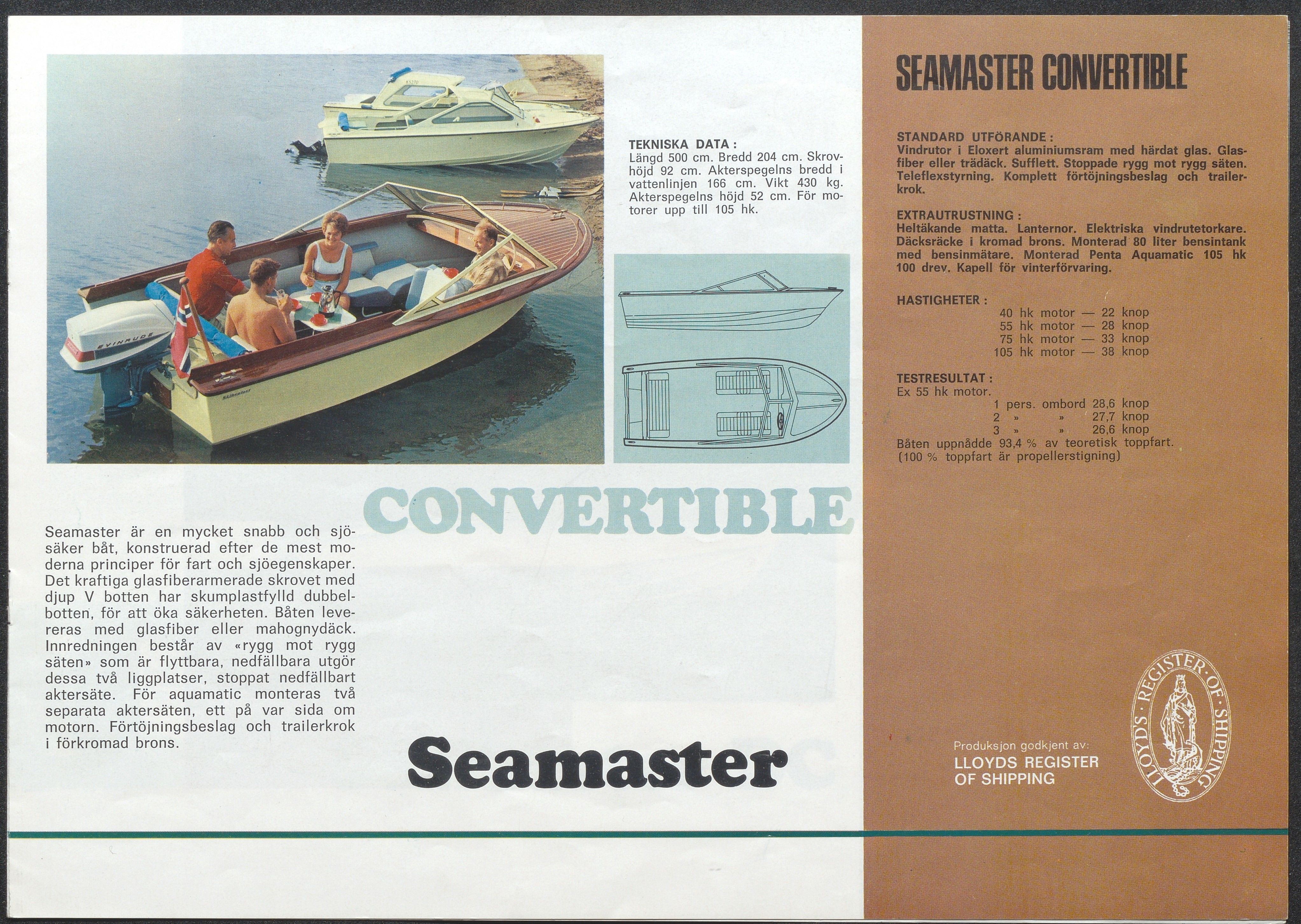 Skibsplast, AAKS/PA-2968/01/X/X01/L0001/0009: Brosjyrer / Seamaster sliding top (1965-1969). Seamaster Convertible (1964-1965). Seamaster Day Cruiser (1965-1969/70). Sportsmann De Luxe (1964-1971). Sportsmann 13' åpen (1960-1964). Junior åpen (1960-1964). Junior m/dekk (1964-1973)., 1960-1973