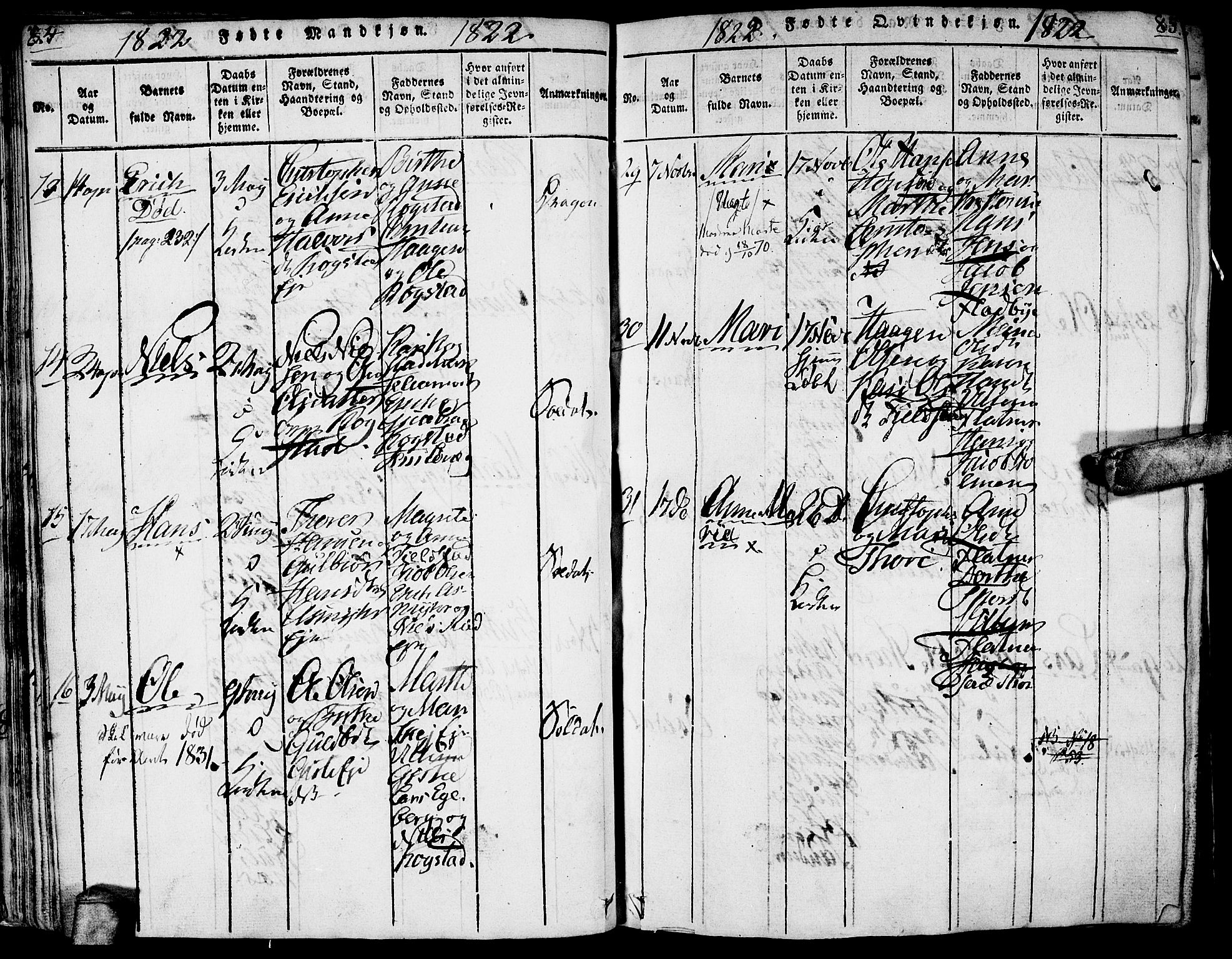Gjerdrum prestekontor Kirkebøker, AV/SAO-A-10412b/G/Ga/L0001: Klokkerbok nr. I 1, 1816-1837, s. 84-85