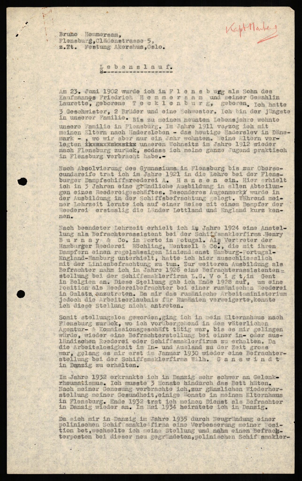 Forsvaret, Forsvarets overkommando II, AV/RA-RAFA-3915/D/Db/L0012: CI Questionaires. Tyske okkupasjonsstyrker i Norge. Tyskere., 1945-1946, s. 414