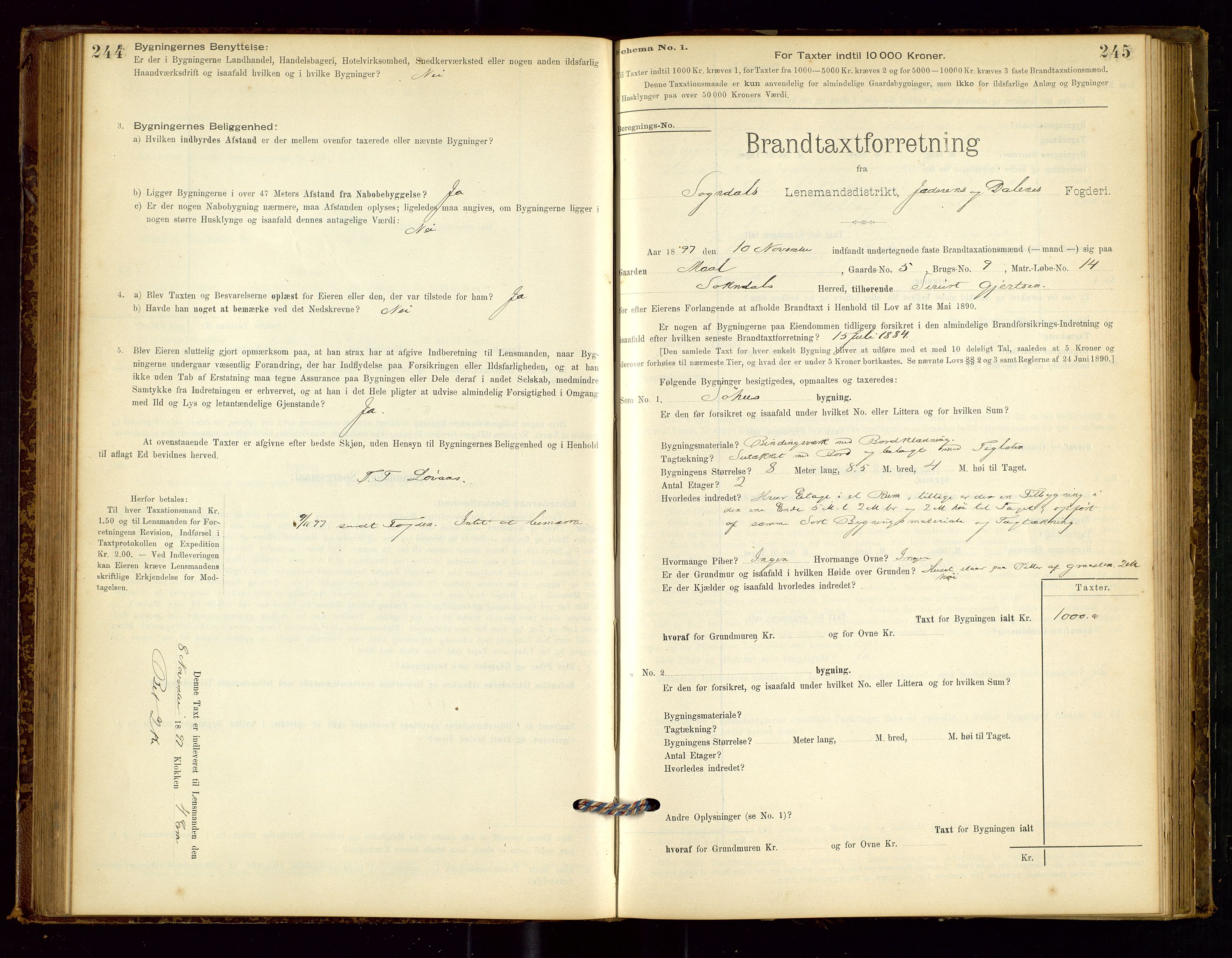 Sokndal lensmannskontor, SAST/A-100417/Gob/L0001: "Brandtaxt-Protokol", 1895-1902, s. 244-245