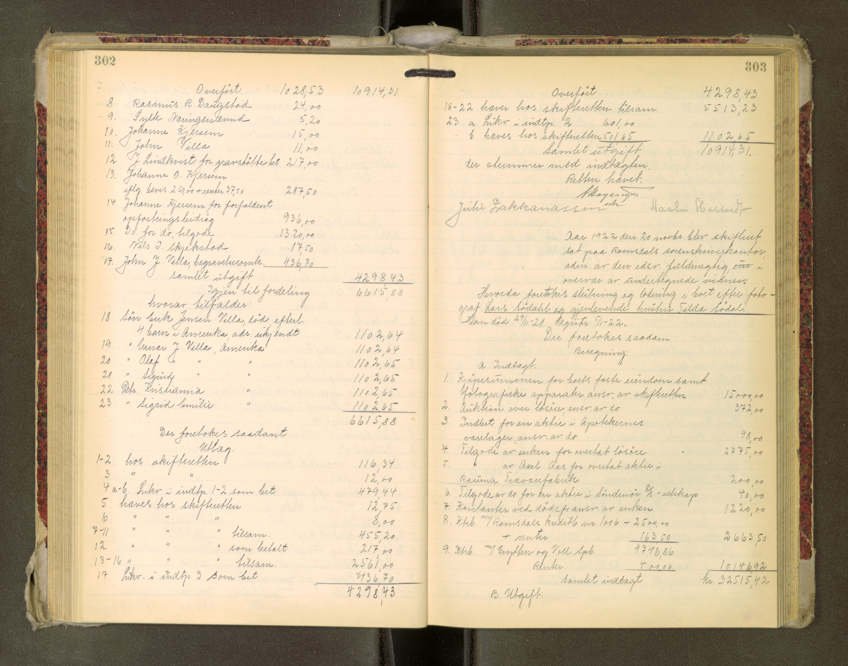 Romsdal sorenskriveri, AV/SAT-A-4149/1/3/3A/L0022: Skifteutlodnings Protokoll, 1920-1924, s. 302-303