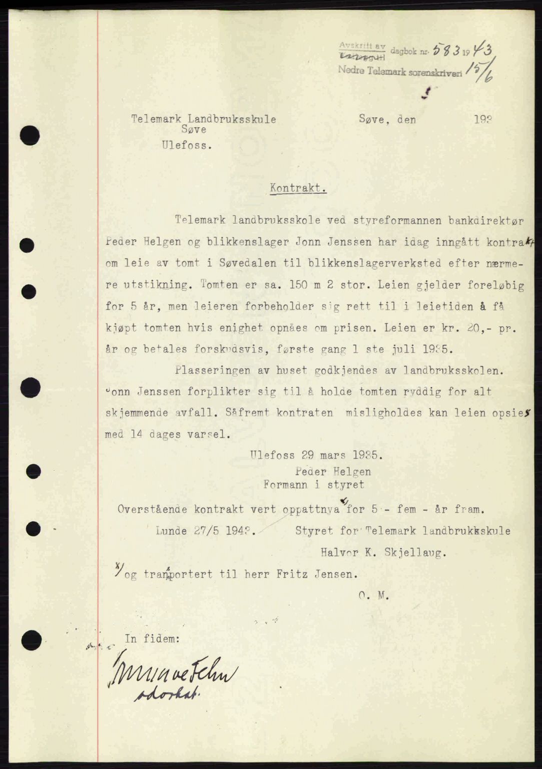 Nedre Telemark sorenskriveri, SAKO/A-135/G/Ga/Gaa/L0051: Pantebok nr. A-51, 1943-1944, Dagboknr: 583/1943