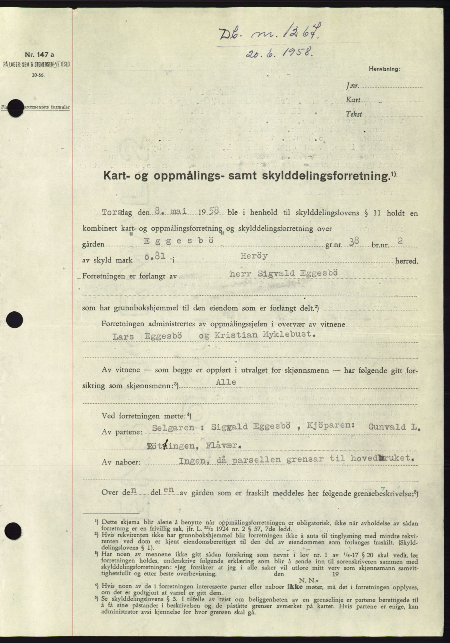 Søre Sunnmøre sorenskriveri, SAT/A-4122/1/2/2C/L0109: Pantebok nr. 35A, 1958-1958, Dagboknr: 1267/1958