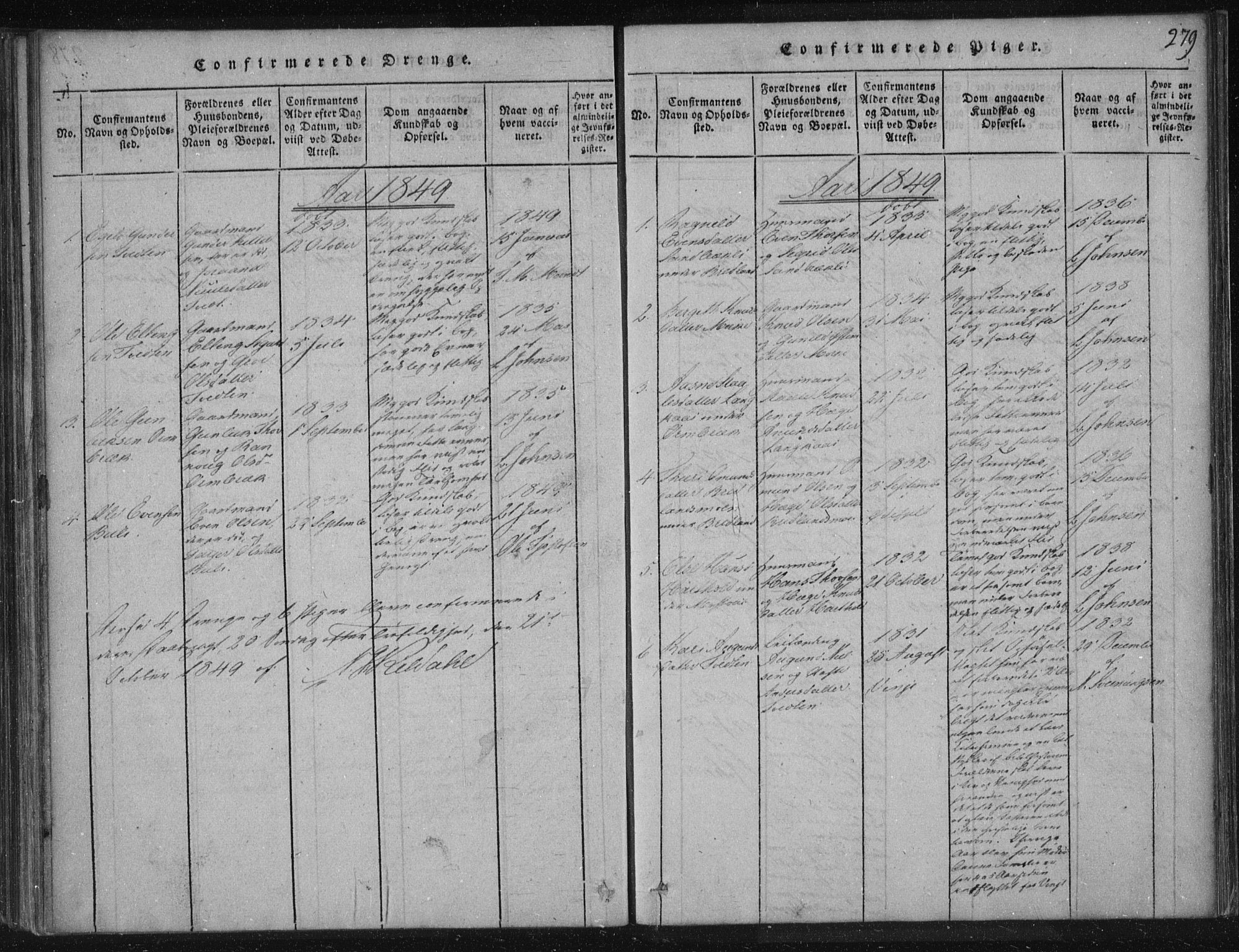 Lårdal kirkebøker, SAKO/A-284/F/Fc/L0001: Ministerialbok nr. III 1, 1815-1860, s. 279