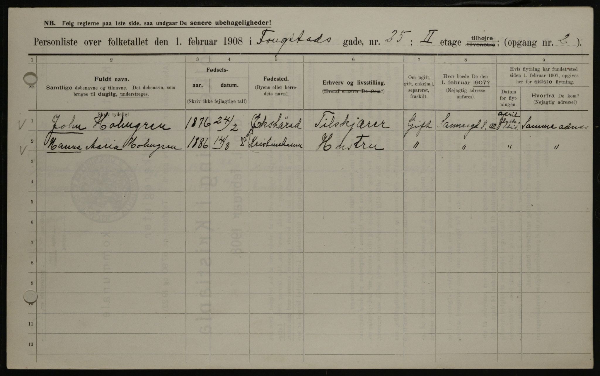 OBA, Kommunal folketelling 1.2.1908 for Kristiania kjøpstad, 1908, s. 22977