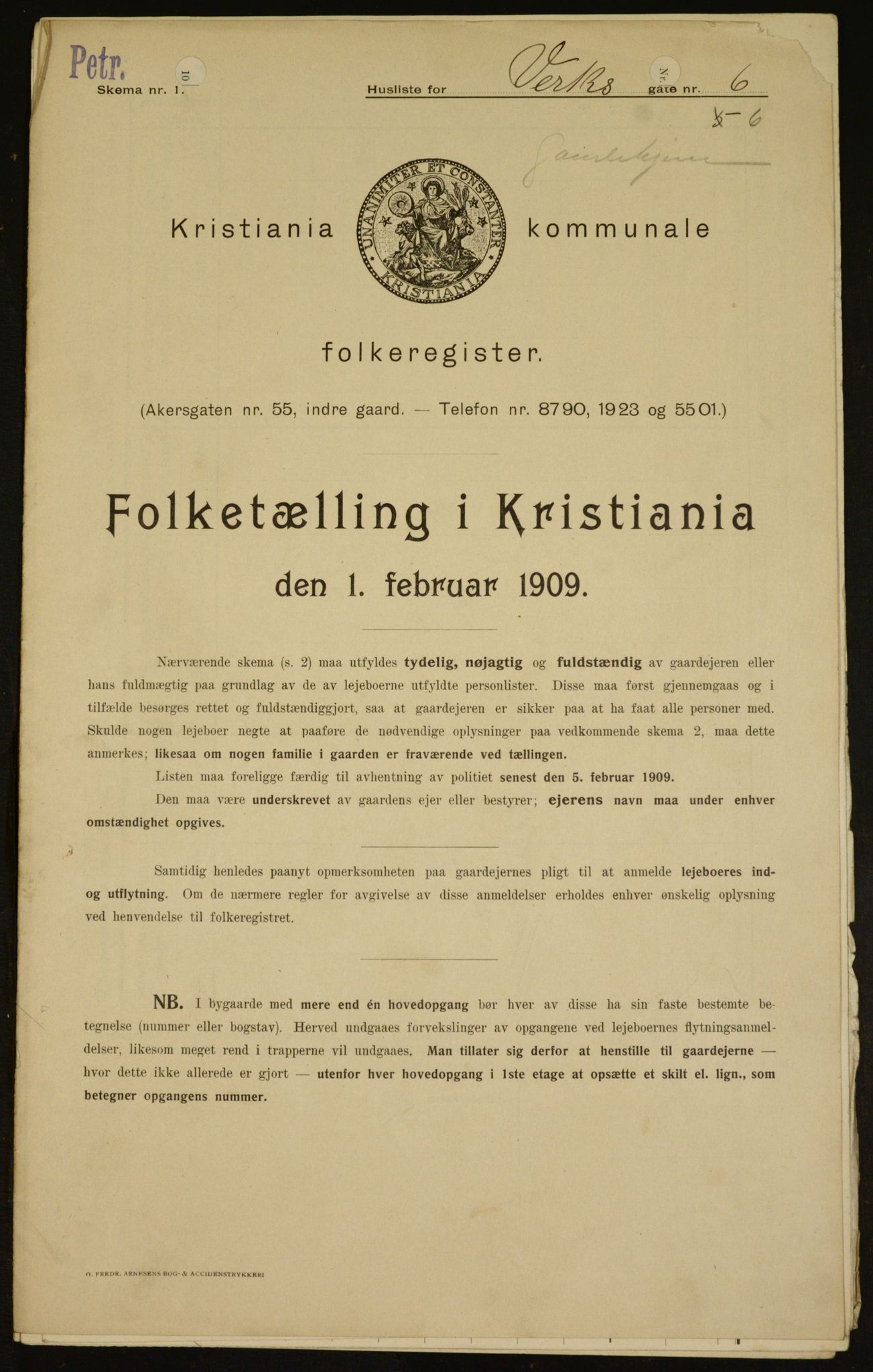 OBA, Kommunal folketelling 1.2.1909 for Kristiania kjøpstad, 1909, s. 110613