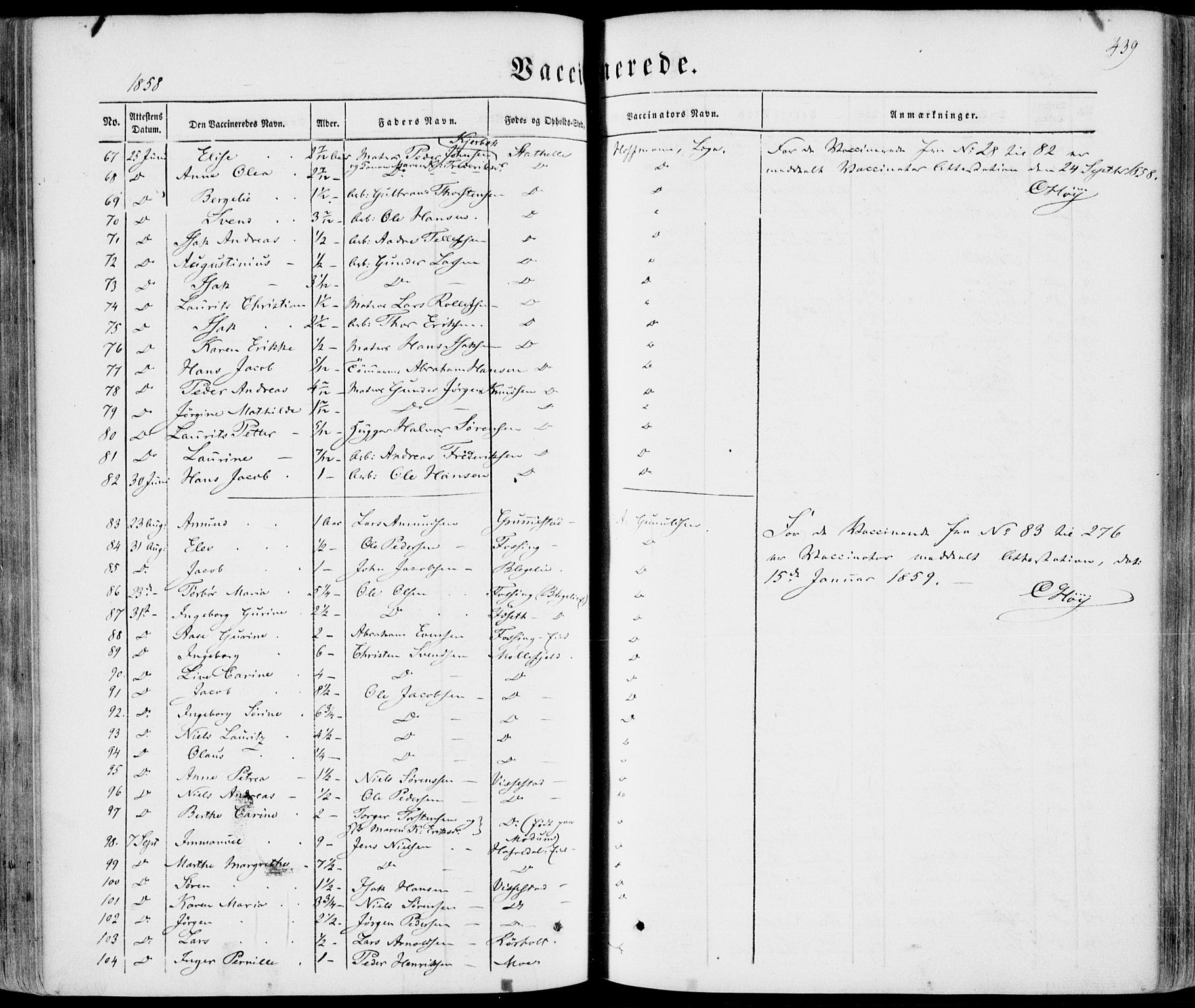 Bamble kirkebøker, AV/SAKO-A-253/F/Fa/L0005: Ministerialbok nr. I 5, 1854-1869, s. 439