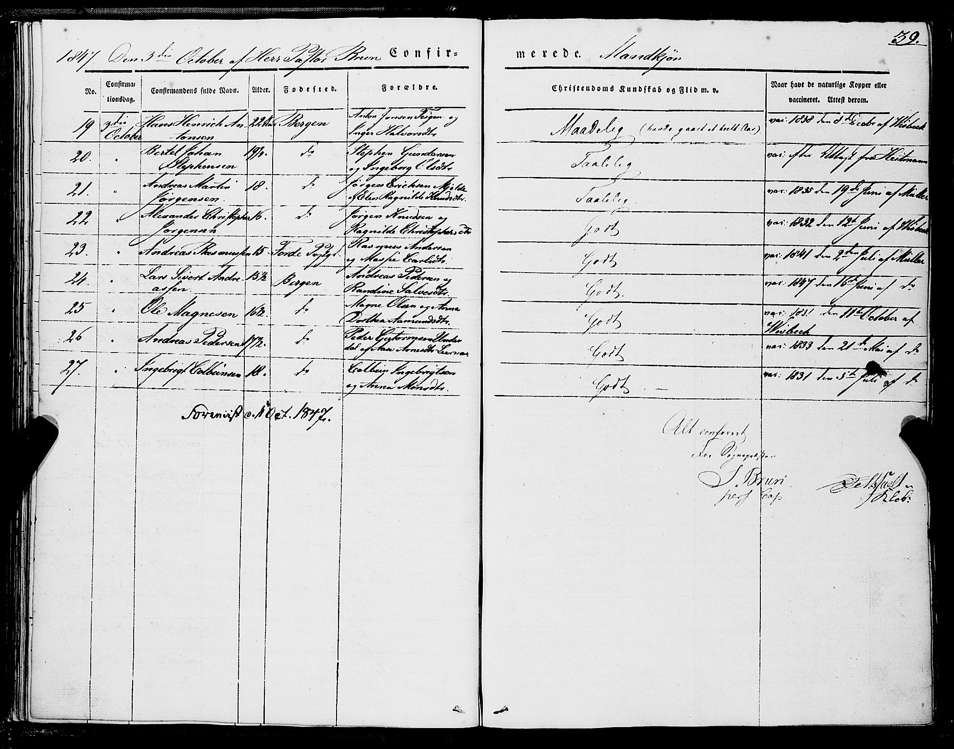 Domkirken sokneprestembete, SAB/A-74801/H/Haa/L0027: Ministerialbok nr. C 2, 1841-1852, s. 39
