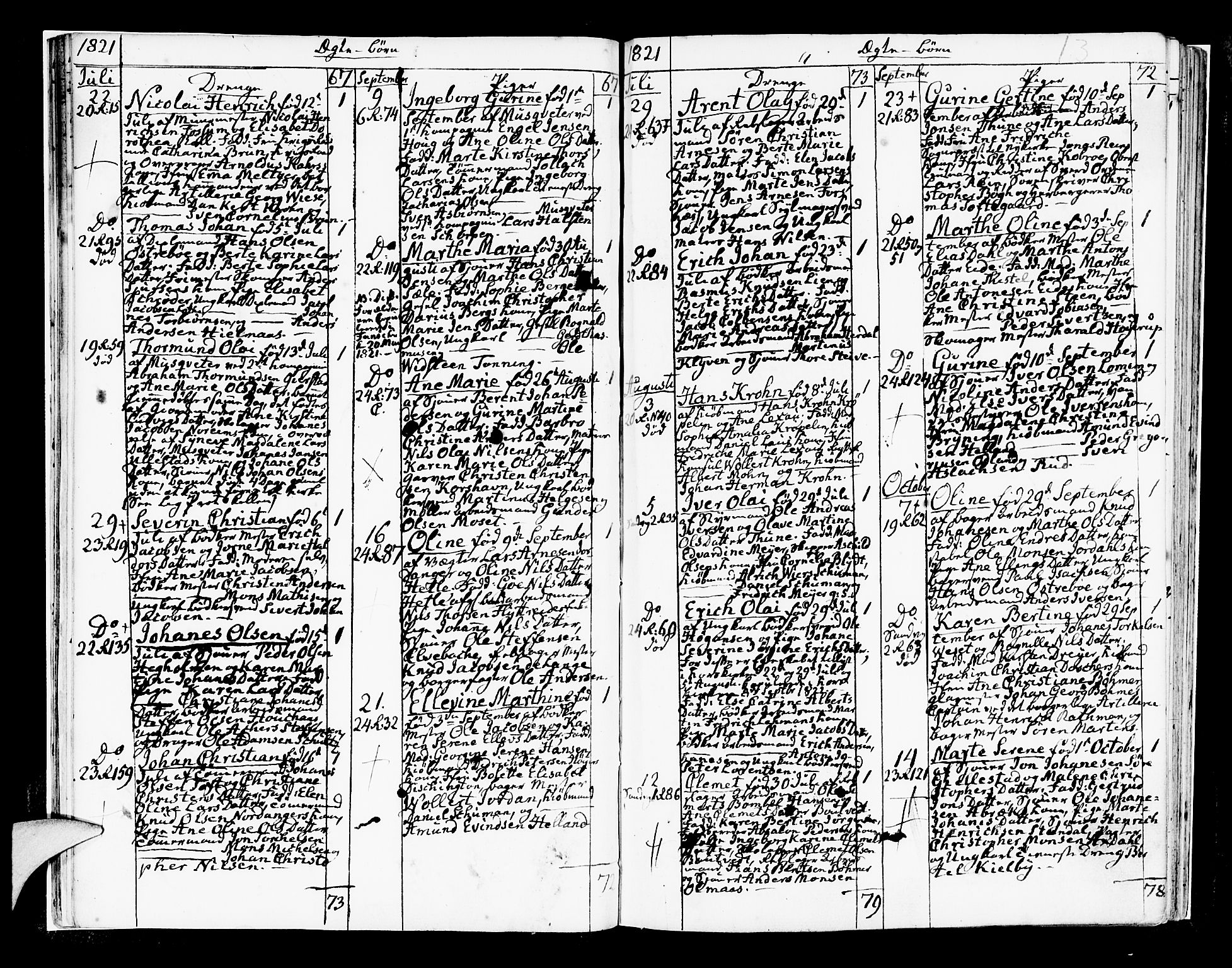 Korskirken sokneprestembete, AV/SAB-A-76101/H/Hab: Klokkerbok nr. A 4, 1820-1832, s. 13