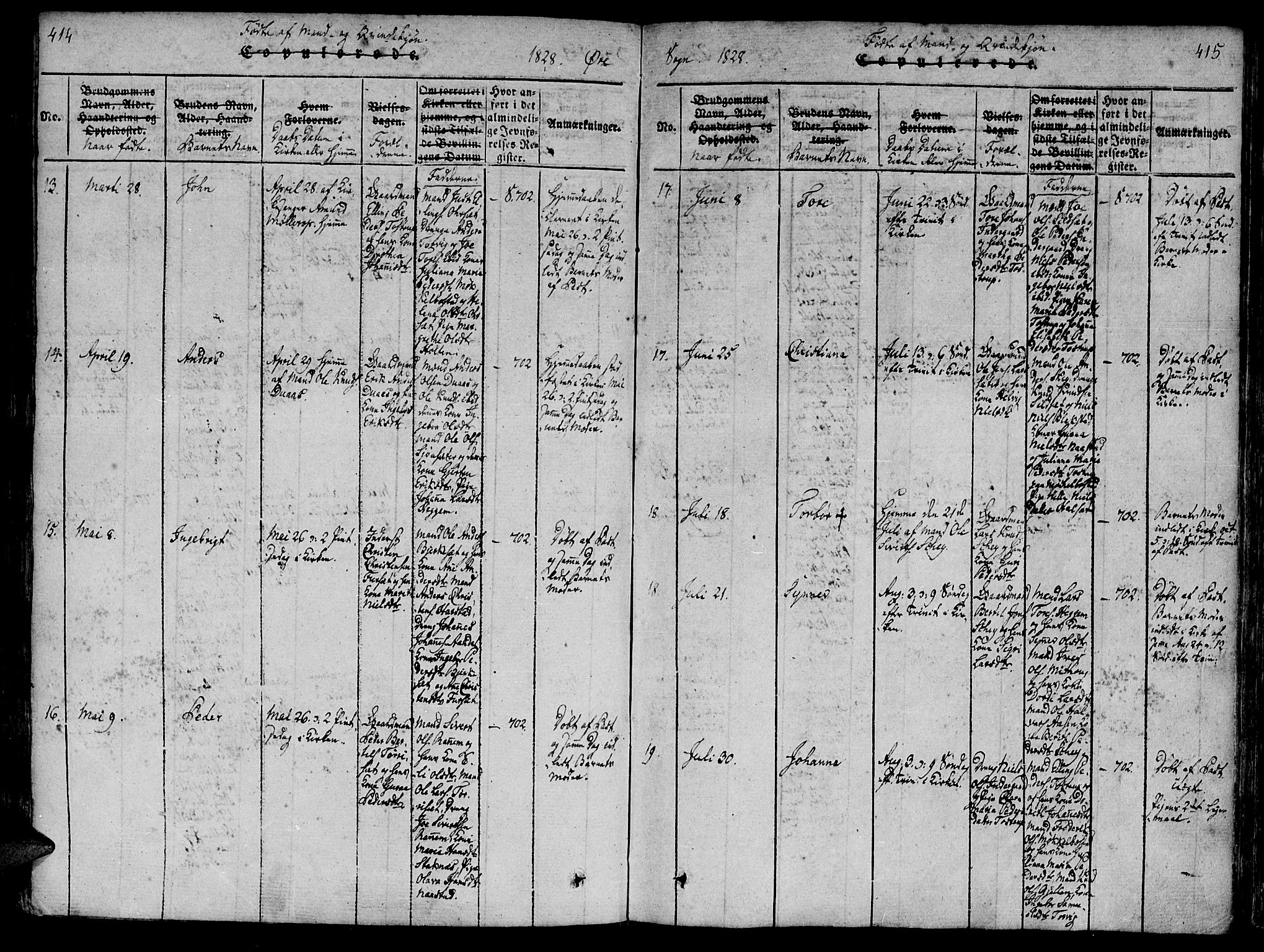 Ministerialprotokoller, klokkerbøker og fødselsregistre - Møre og Romsdal, AV/SAT-A-1454/586/L0982: Ministerialbok nr. 586A08, 1819-1829, s. 414-415