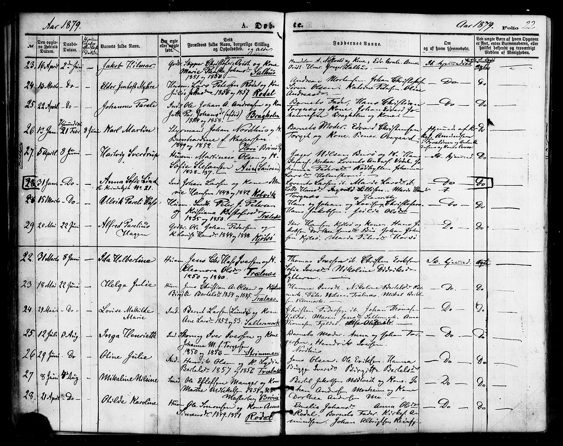 Ministerialprotokoller, klokkerbøker og fødselsregistre - Nordland, AV/SAT-A-1459/813/L0199: Ministerialbok nr. 813A09, 1875-1885, s. 22