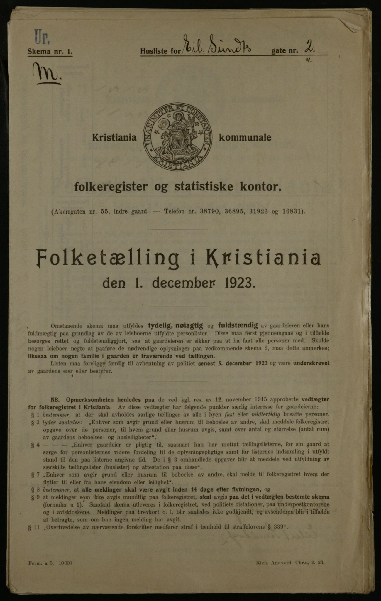 OBA, Kommunal folketelling 1.12.1923 for Kristiania, 1923, s. 21179