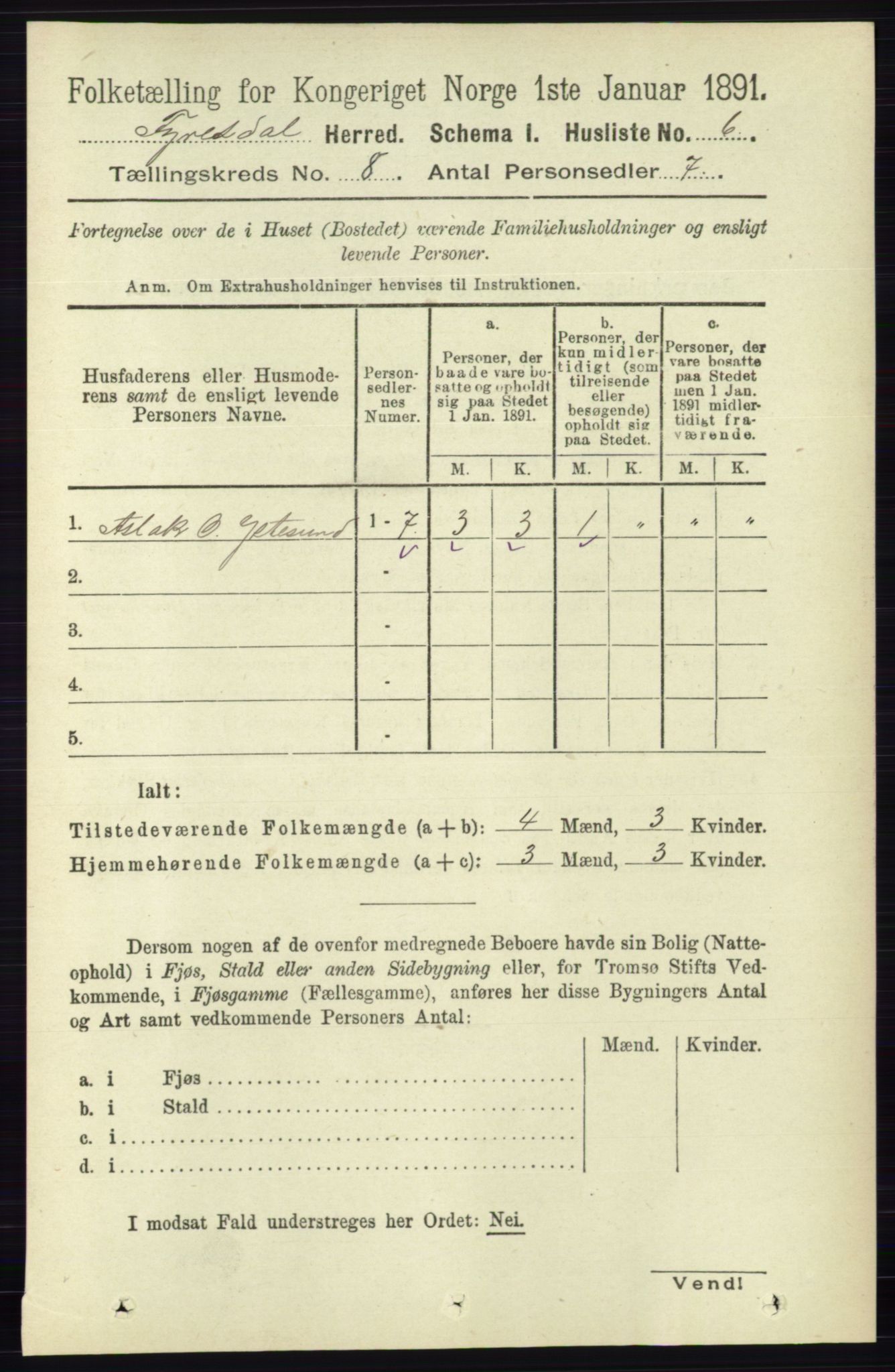 RA, Folketelling 1891 for 0831 Fyresdal herred, 1891, s. 2139