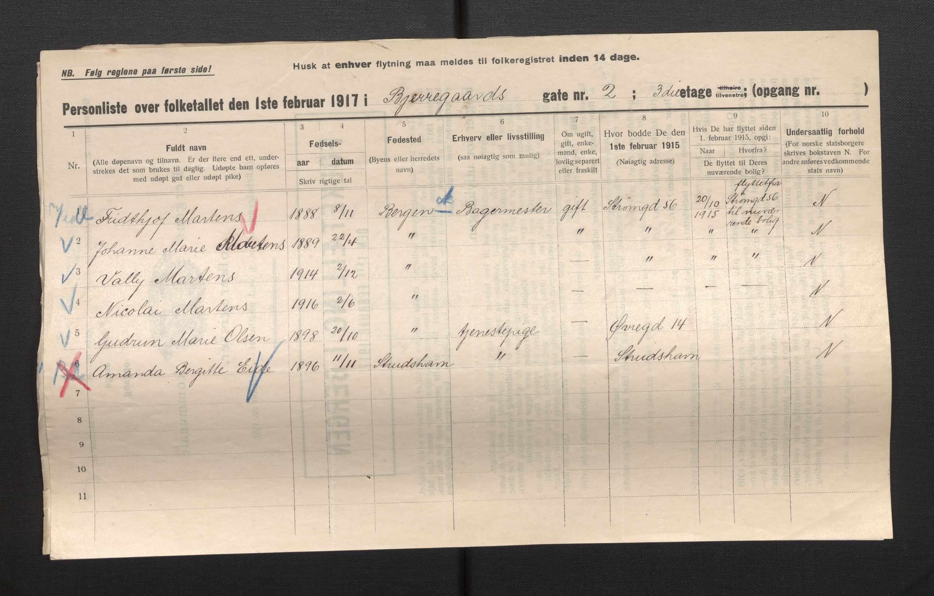 SAB, Kommunal folketelling 1917 for Bergen kjøpstad, 1917, s. 2677
