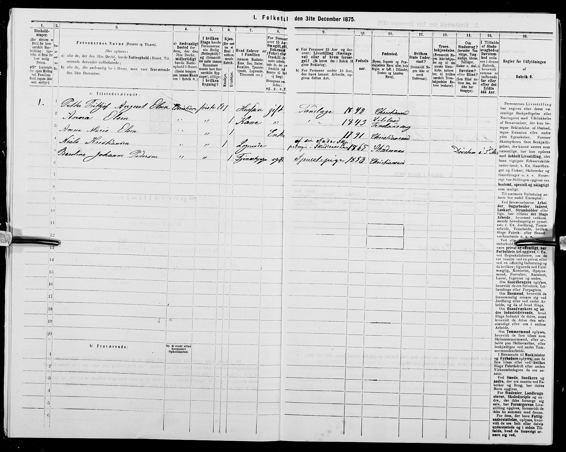 SAK, Folketelling 1875 for 1001P Kristiansand prestegjeld, 1875, s. 39