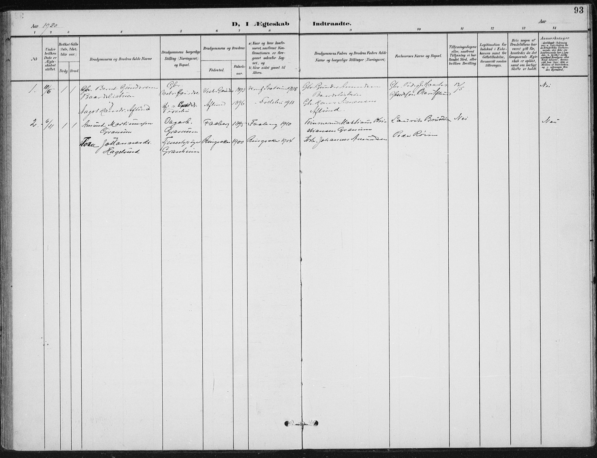 Østre Gausdal prestekontor, SAH/PREST-092/H/Ha/Haa/L0005: Ministerialbok nr. 5, 1902-1920, s. 93