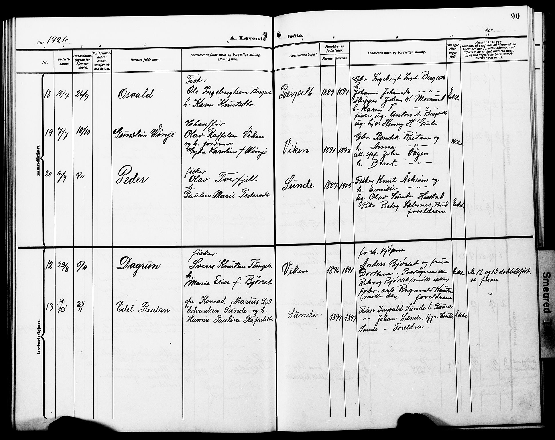 Ministerialprotokoller, klokkerbøker og fødselsregistre - Møre og Romsdal, SAT/A-1454/566/L0774: Klokkerbok nr. 566C03, 1910-1929, s. 90