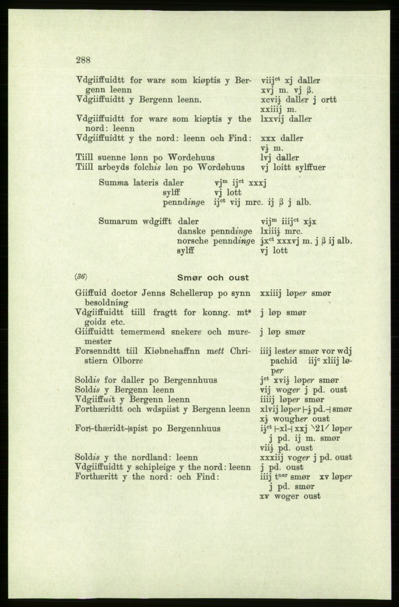 Publikasjoner utgitt av Arkivverket, PUBL/PUBL-001/C/0005: Bind 5: Rekneskap for Bergenhus len 1566-1567: B. Utgift C. Dei nordlandske lena og Finnmark D. Ekstrakt, 1566-1567, s. 288