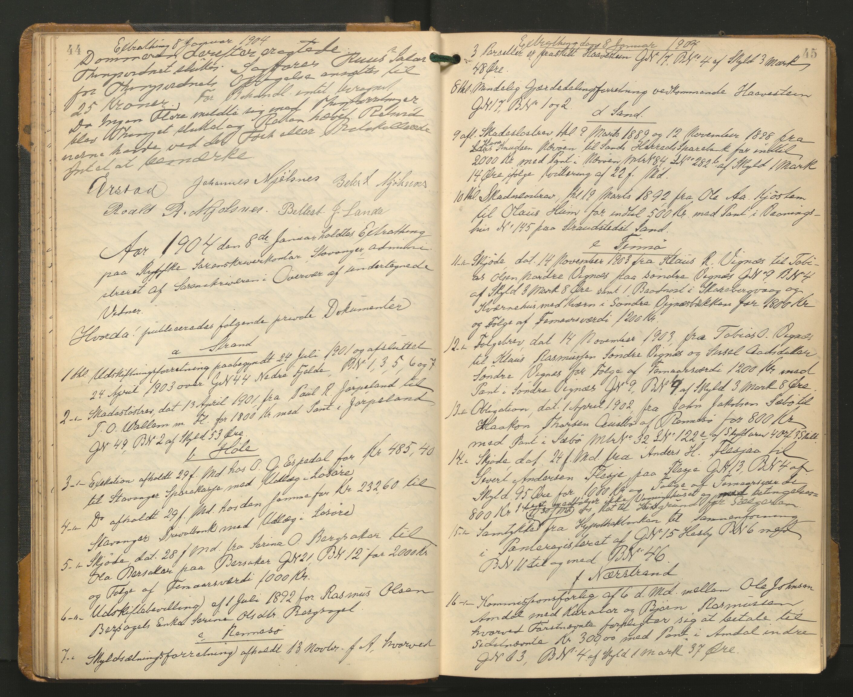 Ryfylke tingrett, AV/SAST-A-100055/001/I/IB/IB0/L0021: Tingbok, Ryfylke, 1903-1906, s. 44-45